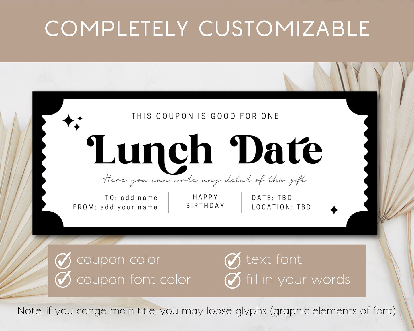 Lunch Date Gift Coupon Editable Template Lunch Voucher Gift for Administrative Appreciation Day Printable Ticket Personalized Gift Partner - LAUMIANstudio
