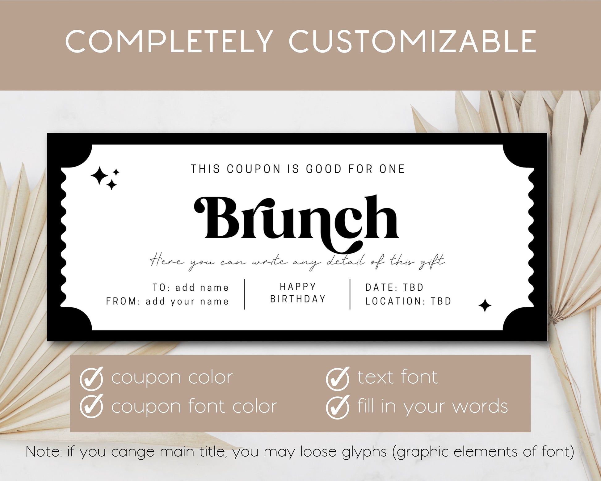 Personalized Brunch Gift Voucher Editable Brunch Coupon Gift for Reader Gift Idea Teenage Daughter Brunch Ticket Graduation Last Minute Gift - LAUMIANstudio