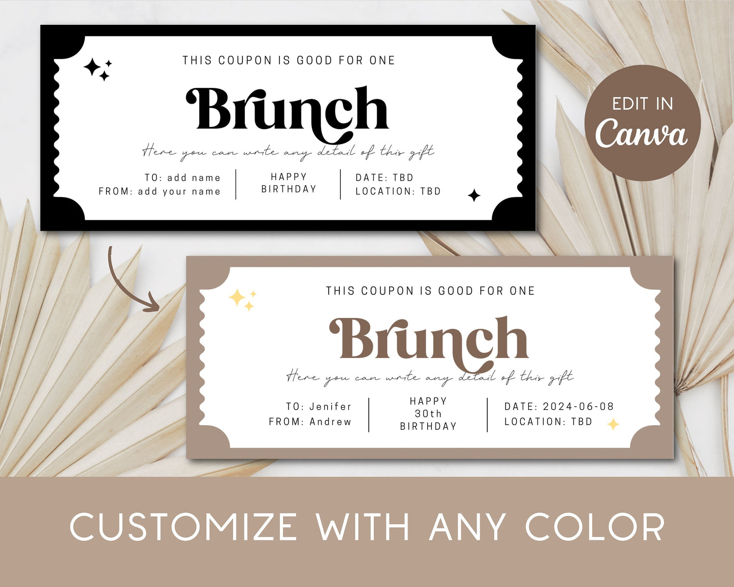 Personalized Brunch Gift Voucher Editable Brunch Coupon Gift for Reader Gift Idea Teenage Daughter Brunch Ticket Graduation Last Minute Gift - LAUMIANstudio