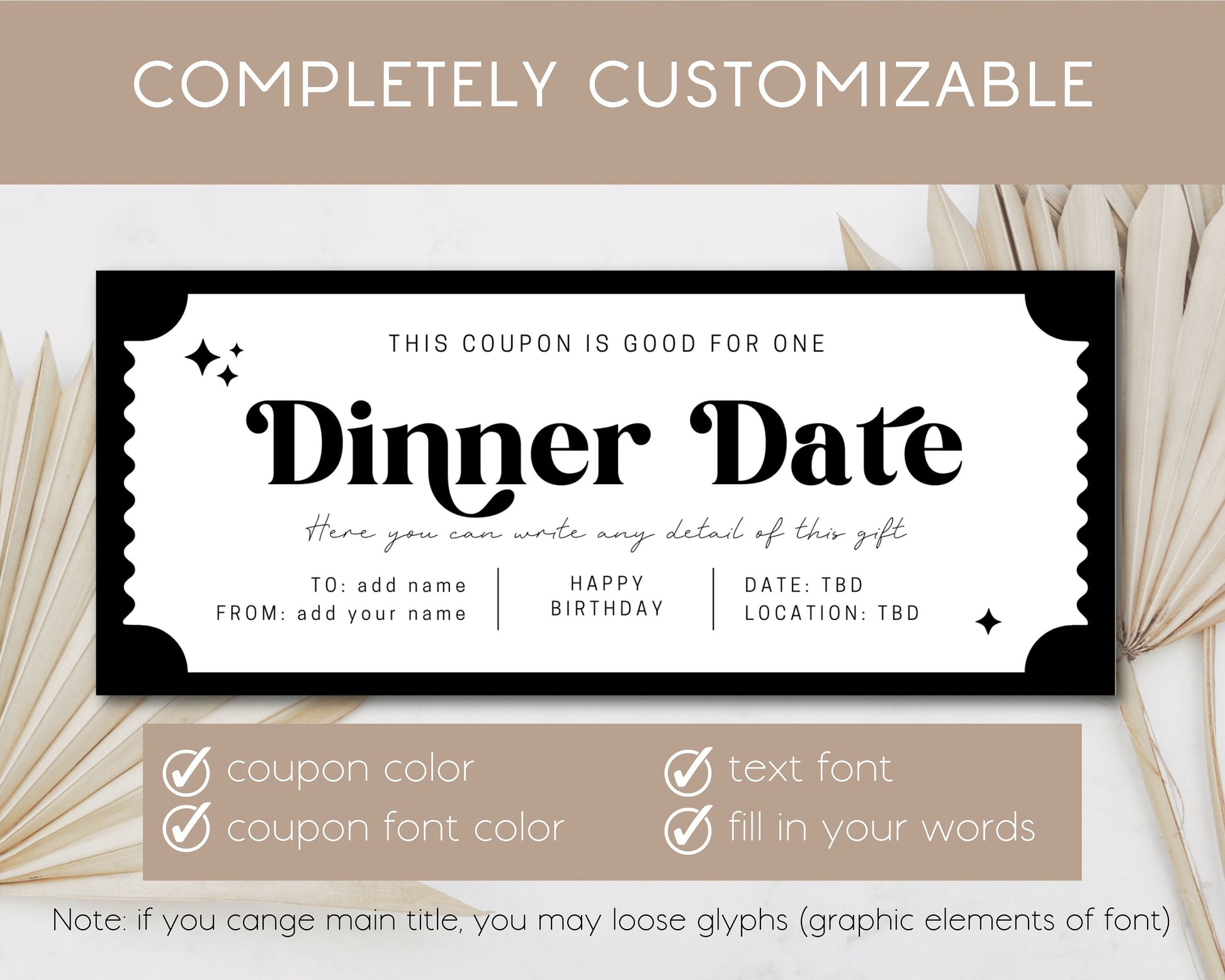 Custom Dinner Date Gift Coupon Editable Voucher for Dinner Date Ticket for Gay Card Template Date Token Digital Date Idea Date Night Voucher - LAUMIANstudio