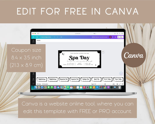 Spa Day Gift Coupon Spa Wellness Editable Voucher Digital Ticket for Girly Day Coupon Template Spa Day Token Mom Aunt Nanny Bestfriend Gift - LAUMIANstudio