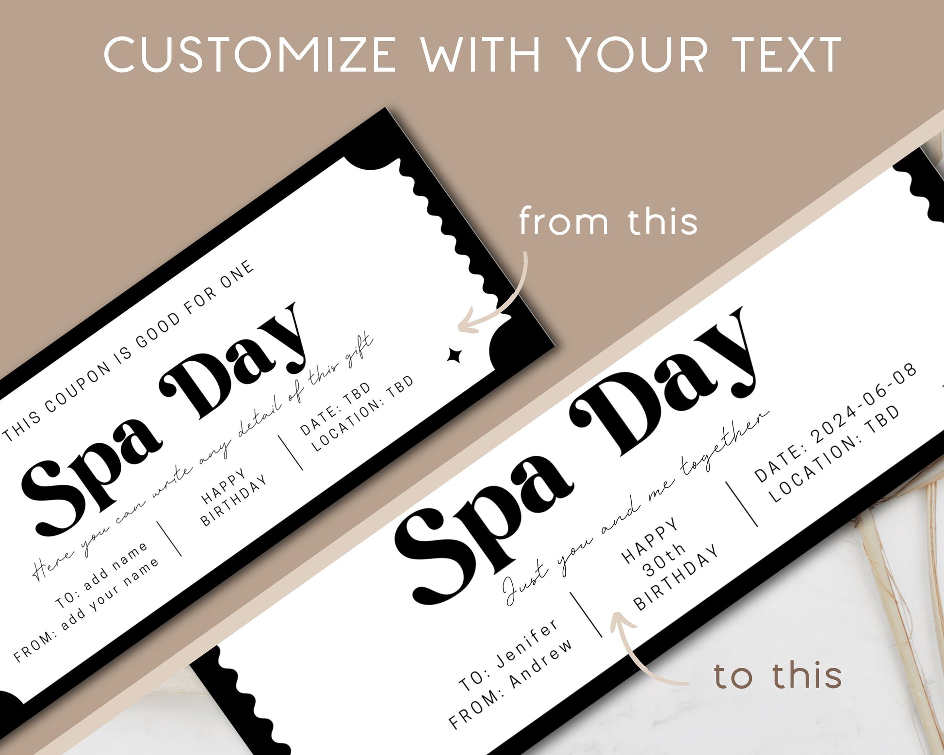 Spa Day Gift Coupon Spa Wellness Editable Voucher Digital Ticket for Girly Day Coupon Template Spa Day Token Mom Aunt Nanny Bestfriend Gift - LAUMIANstudio