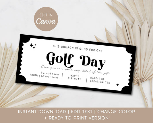 Golf Day Gift Coupon Golf Player Birthday Gift Idea Golf Voucher for Him Present Golf Ticket for Husband Anniversary Gift Golf Card Template - LAUMIANstudio