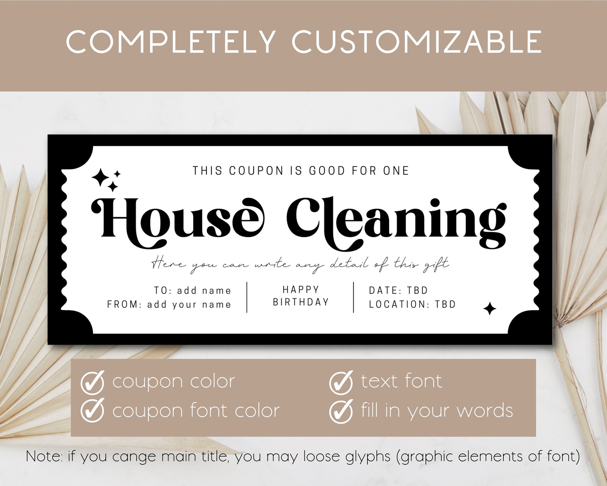 House Cleaning Gift Coupon Home Cleaning Voucher Editable Certificate New Home Help Ticket Custom Template Gift for Grandma Get Well Gift - LAUMIANstudio