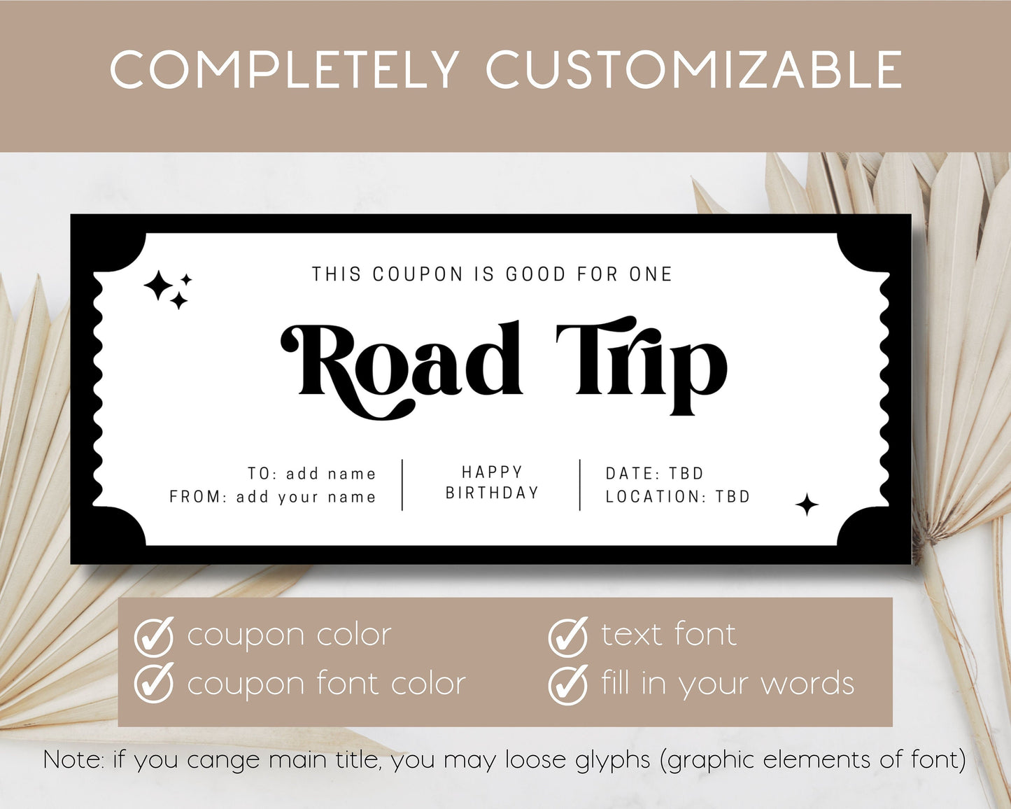 Custom Road Trip Coupon Travel Surprise Gift for Best Friend Road Trip Voucher Editable Coupon Template Road Trip Gift Voucher Custom Text - LAUMIANstudio