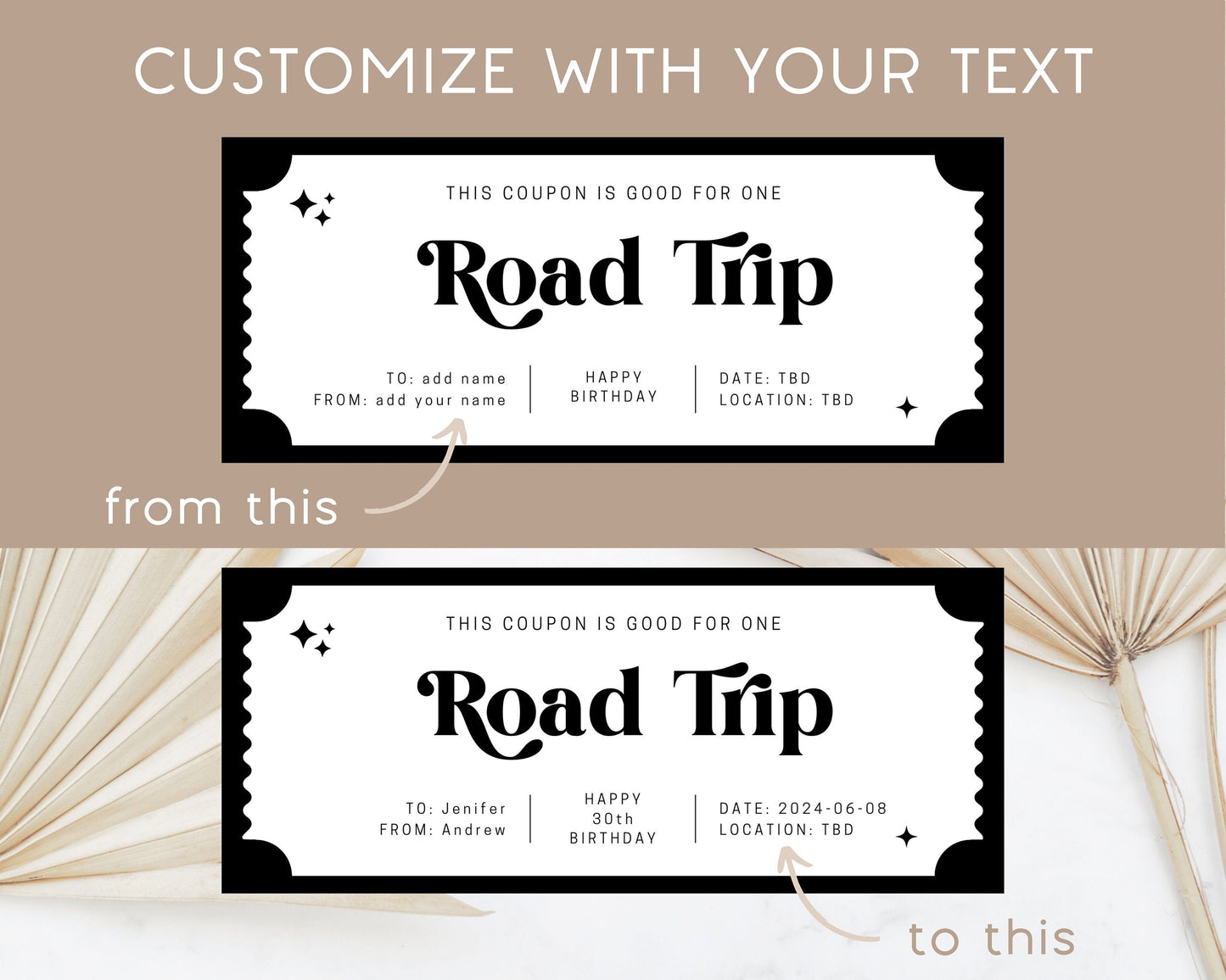 Custom Road Trip Coupon Travel Surprise Gift for Best Friend Road Trip Voucher Editable Coupon Template Road Trip Gift Voucher Custom Text - LAUMIANstudio
