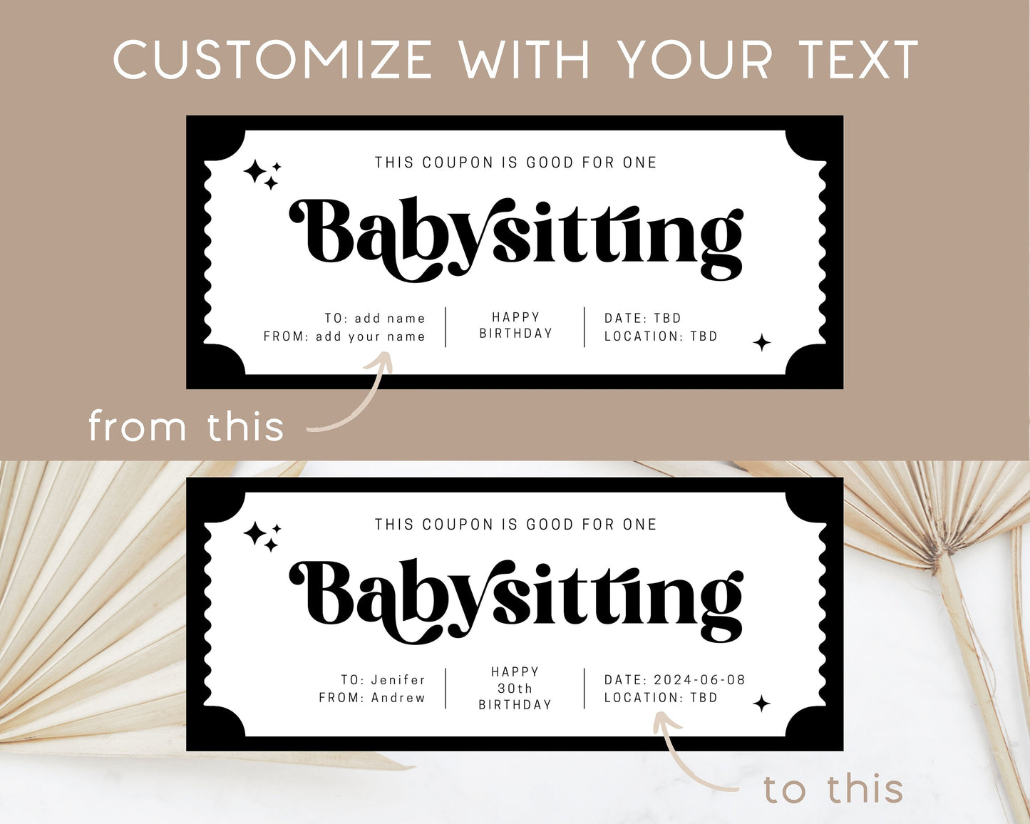 Babysitting Coupon Gift New Mom Babysitting Voucher Editable Babysitting Gift Coupon Template Printable Baby Sitting Ticket Gift Certificate - LAUMIANstudio
