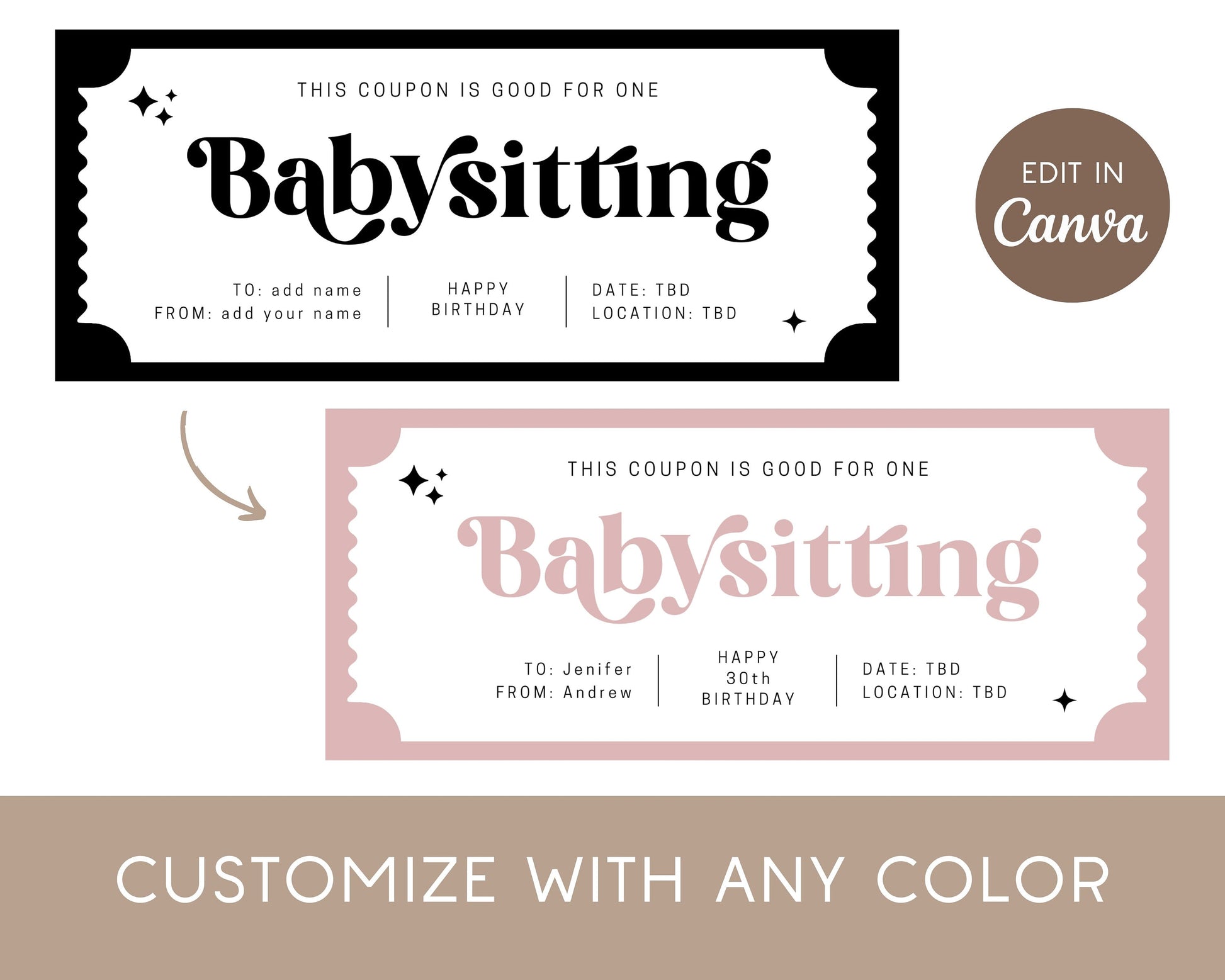 Babysitting Coupon Gift New Mom Babysitting Voucher Editable Babysitting Gift Coupon Template Printable Baby Sitting Ticket Gift Certificate - LAUMIANstudio