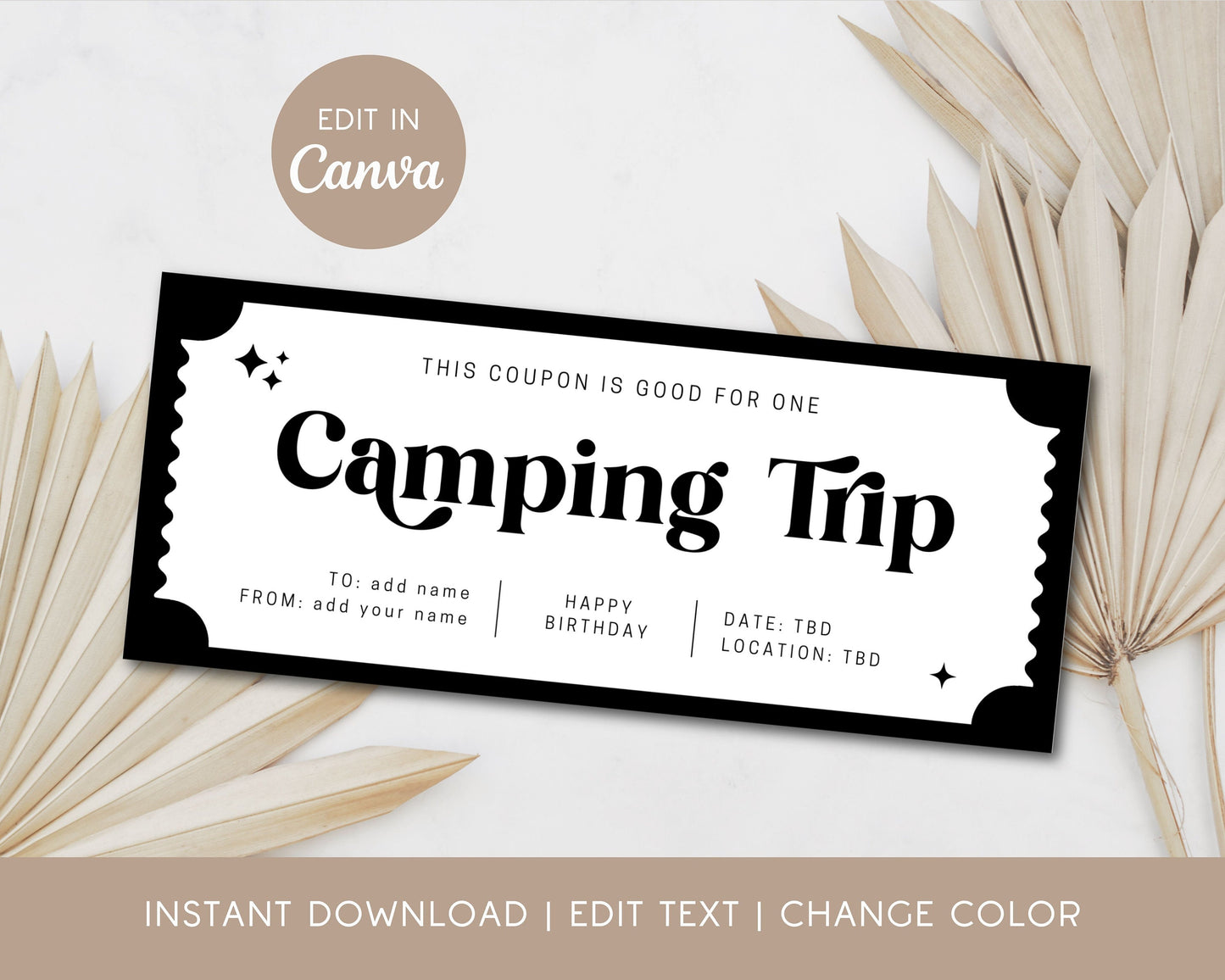 Custom Camping Trip Coupon Gift for Him Adventure Trip Gift Coupon Boyfriend Birthday Gift for Hubby Anniversary Gift Coupon Camping Voucher - LAUMIANstudio