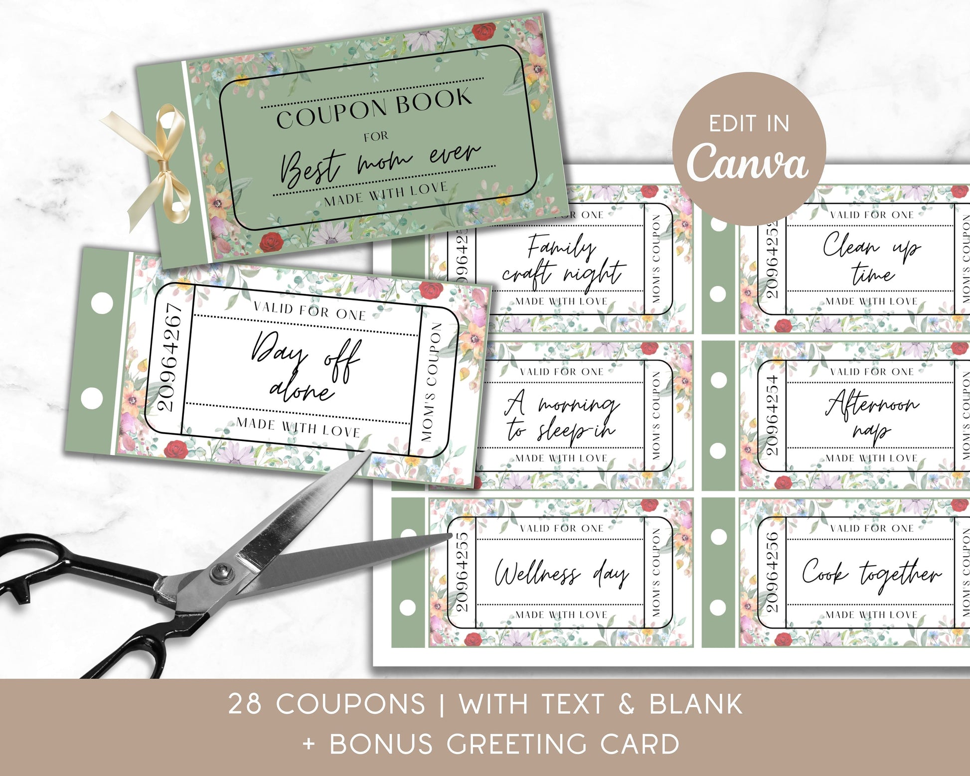 Wildflower Mama Birthday Gift Coupon Book for Mom Editable Coupon Birthday Mommy Voucher from Daughter on Budget Gift Idea Canva Template - LAUMIANstudio