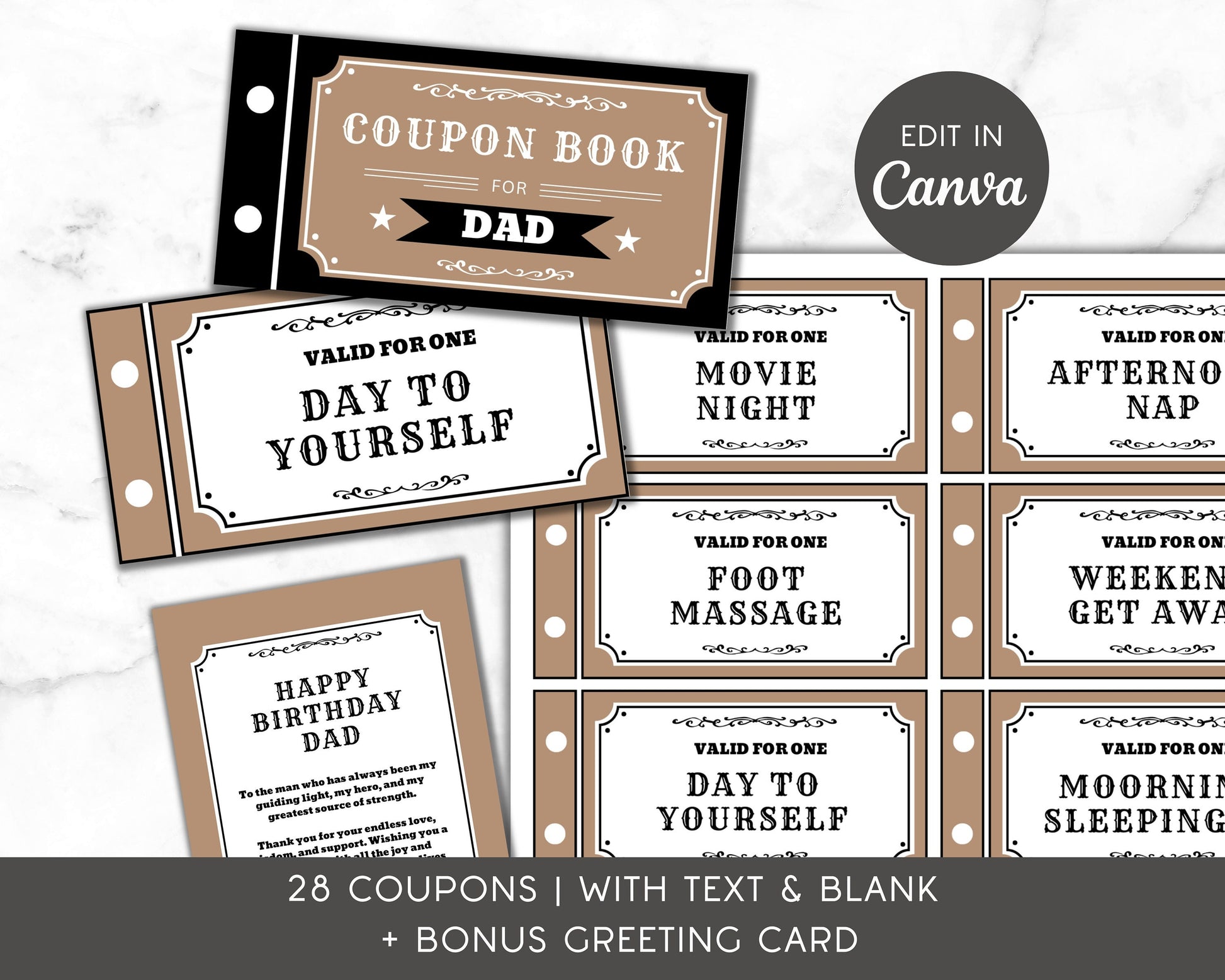 Personalizable Birthday Coupon Book for Dad Custom Gift for Papa Coupon Editable Template Canva Vouchers for Daddy 40th Birthday Gift Dad - LAUMIANstudio