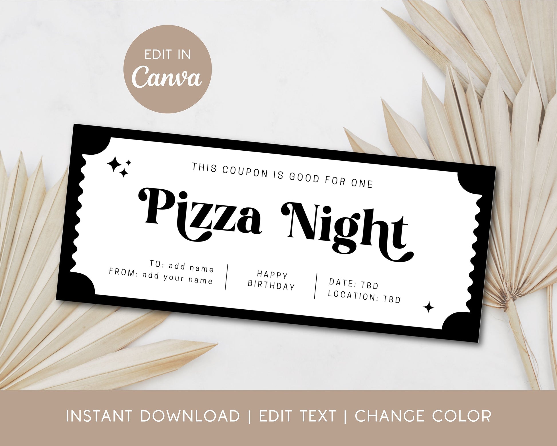 Pizza Night Gift Coupon Dinner Date Gift Certificate Template Editable Text Voucher Custom Gift Voucher Pizza Lover Certificate Culinary - LAUMIANstudio