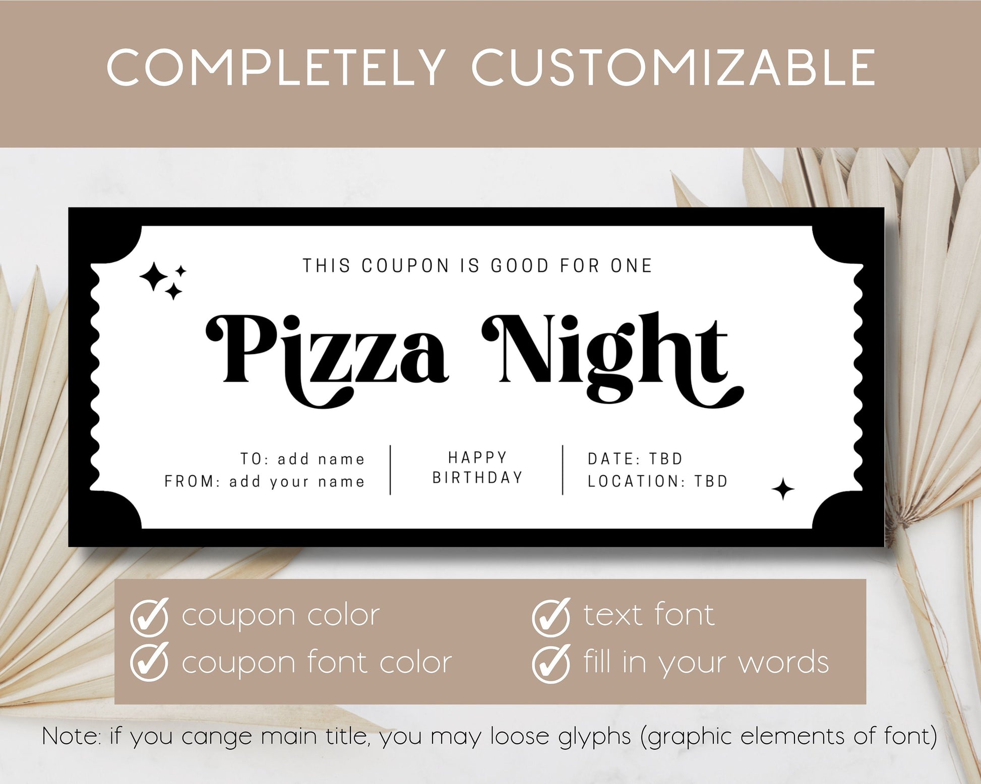 Pizza Night Gift Coupon Dinner Date Gift Certificate Template Editable Text Voucher Custom Gift Voucher Pizza Lover Certificate Culinary - LAUMIANstudio