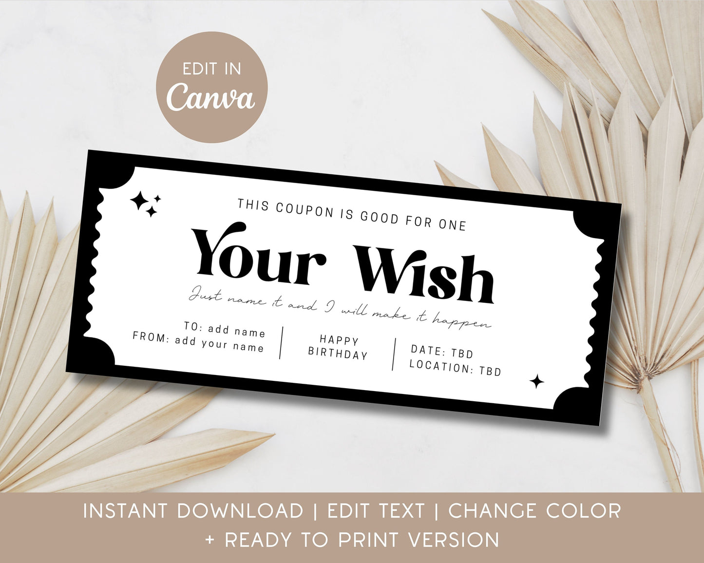 Your Wish Gift Voucher Anniversary Gift Romantic Coupon Editable Template DIY Gift Idea Couple Voucher Birthday Gift Coupon for Girlfriend - LAUMIANstudio