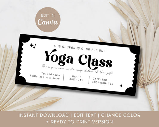 Yoga Class Gift Coupon Yogini Birthday Gift Idea Yoga Lover Voucher Editable Canva Template Bestie Exercise Gift for Coworker On Budget Gift - LAUMIANstudio