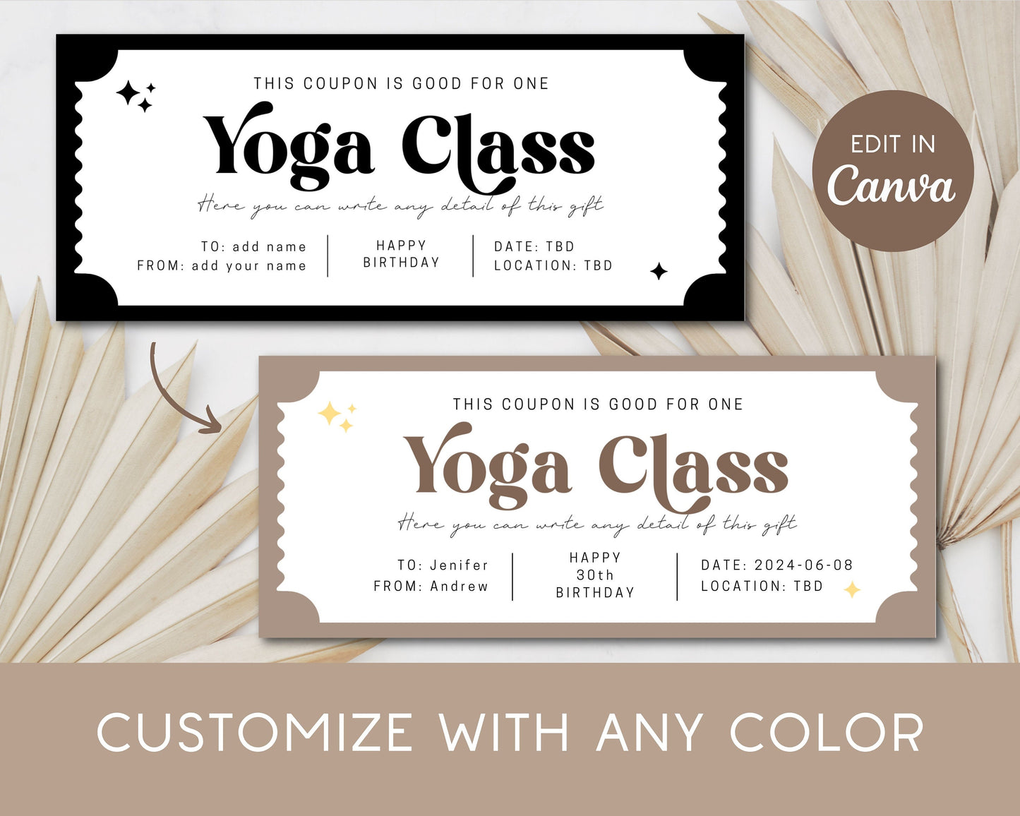 Yoga Class Gift Coupon Yogini Birthday Gift Idea Yoga Lover Voucher Editable Canva Template Bestie Exercise Gift for Coworker On Budget Gift - LAUMIANstudio