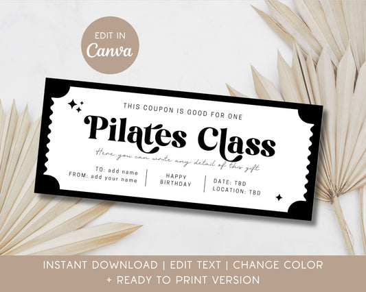 Pilates Class Gift Coupon Pilates Lover Voucher Editable Template Last Minute Gift Idea for Daughter Training Ticket Gift for Ladies Coupon - LAUMIANstudio
