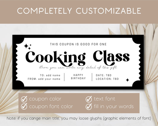 Cooking Class Gift Certificate Custom Coupon for Her Anniversary Gift Idea for Wife Birthday Last Minute Present Cook Lesson Voucher Digital - LAUMIANstudio