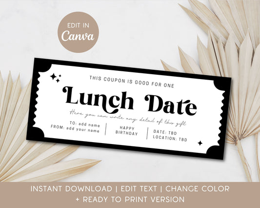 Lunch Date Gift Coupon Editable Template Lunch Voucher Gift for Administrative Appreciation Day Printable Ticket Personalized Gift Partner - LAUMIANstudio