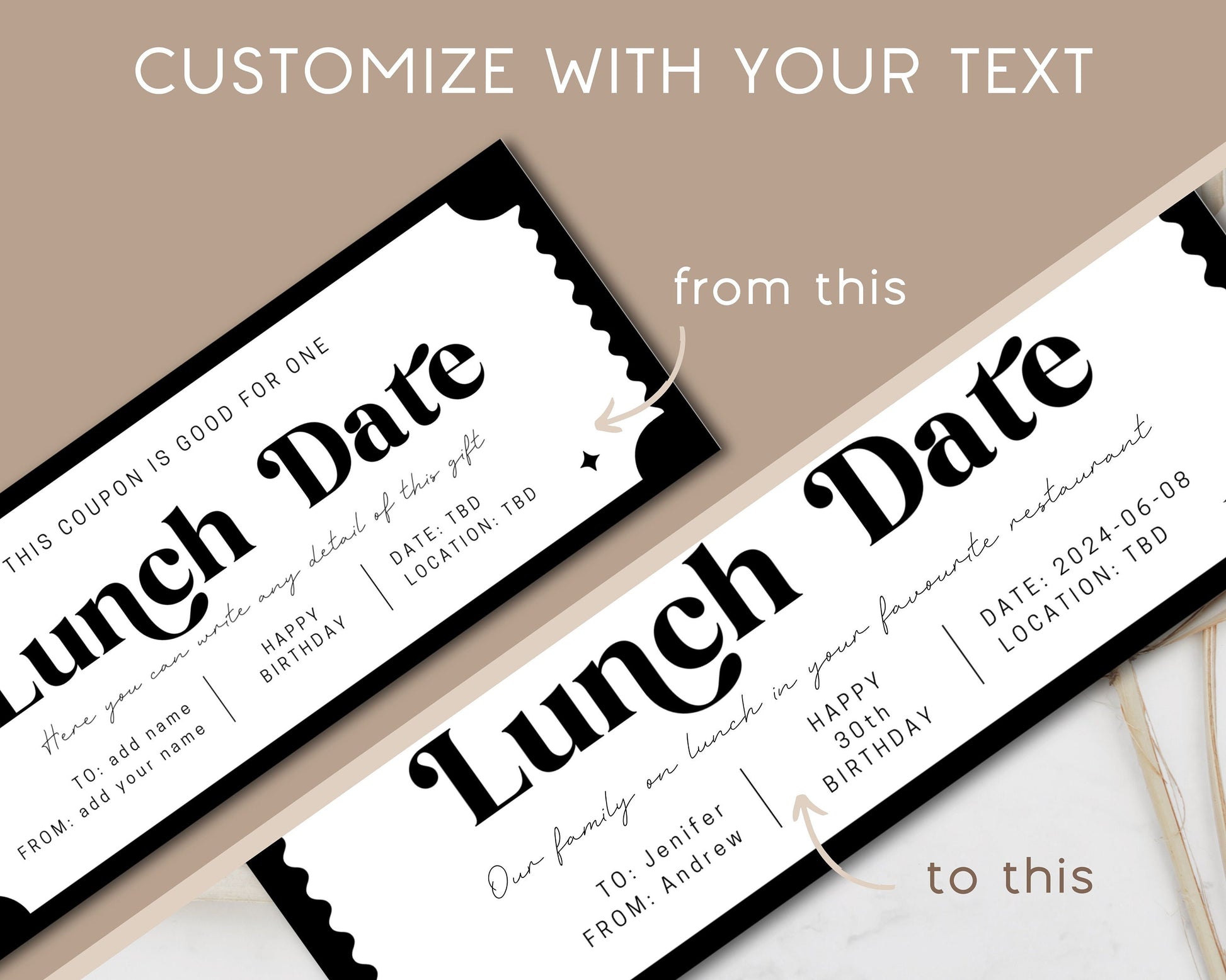 Lunch Date Gift Coupon Editable Template Lunch Voucher Gift for Administrative Appreciation Day Printable Ticket Personalized Gift Partner - LAUMIANstudio