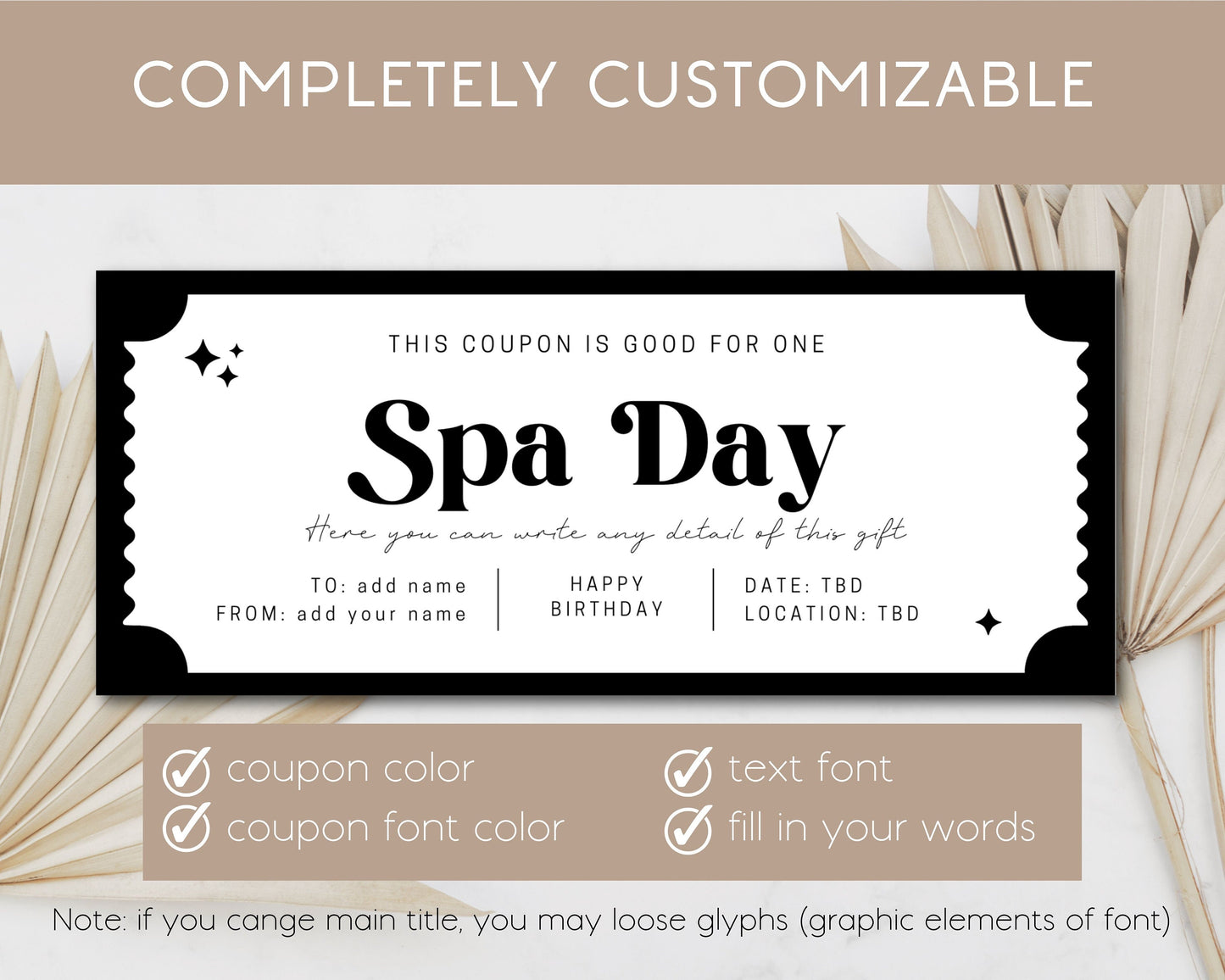 Spa Day Gift Coupon Spa Wellness Editable Voucher Digital Ticket for Girly Day Coupon Template Spa Day Token Mom Aunt Nanny Bestfriend Gift - LAUMIANstudio