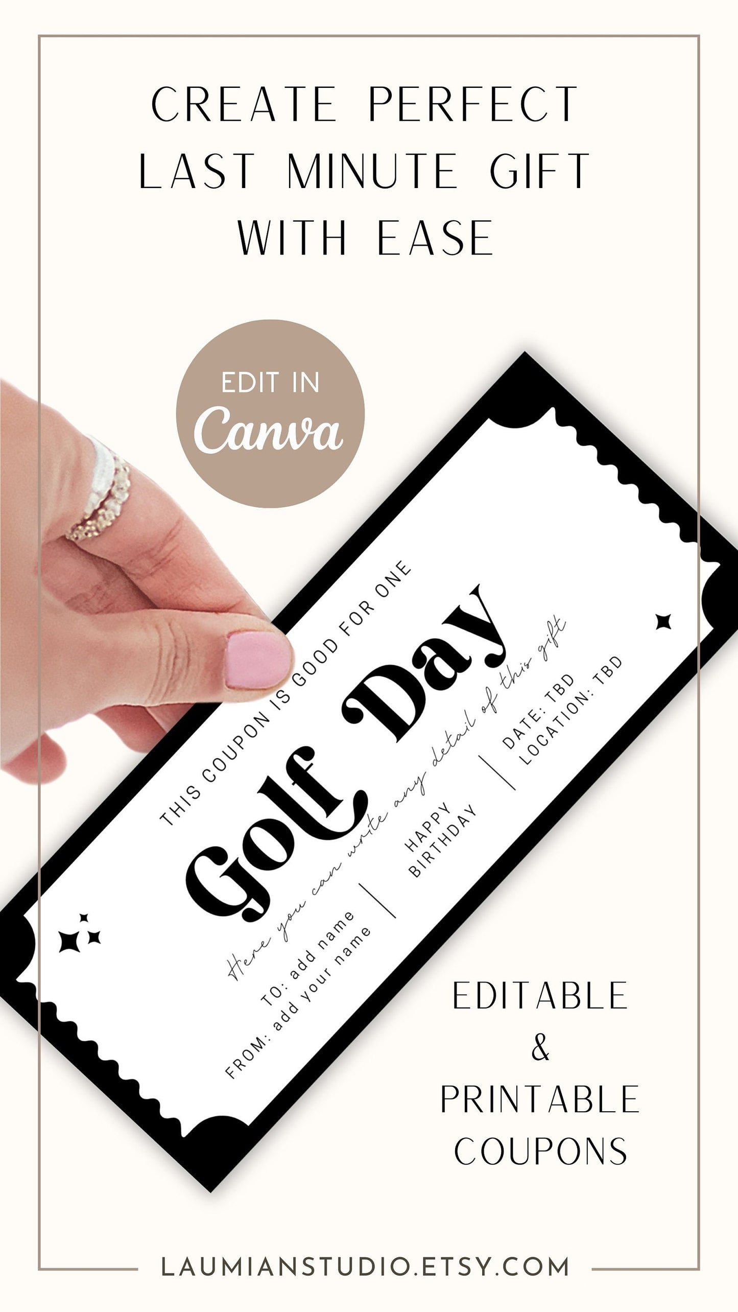 Golf Day Gift Coupon Golf Player Birthday Gift Idea Golf Voucher for Him Present Golf Ticket for Husband Anniversary Gift Golf Card Template - LAUMIANstudio