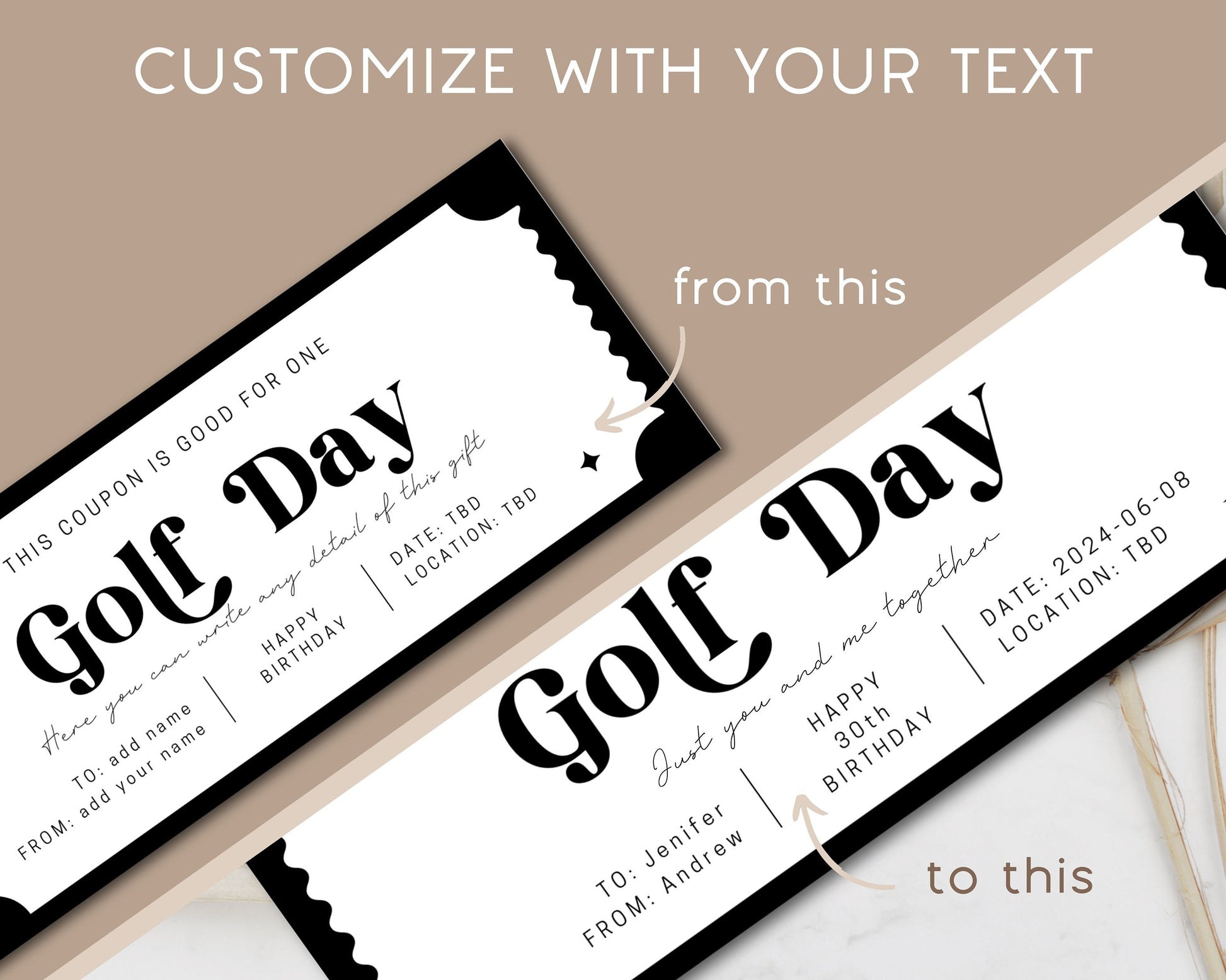 Golf Day Gift Coupon Golf Player Birthday Gift Idea Golf Voucher for Him Present Golf Ticket for Husband Anniversary Gift Golf Card Template - LAUMIANstudio