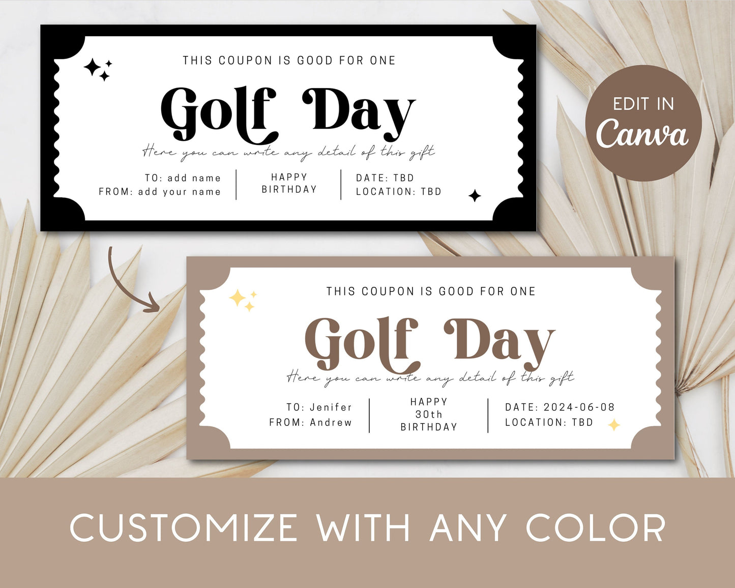 Golf Day Gift Coupon Golf Player Birthday Gift Idea Golf Voucher for Him Present Golf Ticket for Husband Anniversary Gift Golf Card Template - LAUMIANstudio