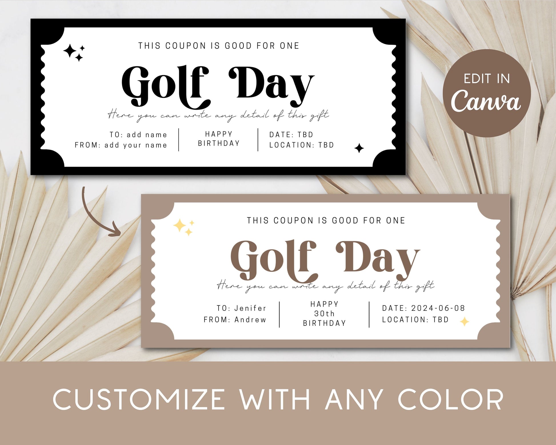 Golf Day Gift Coupon Golf Player Birthday Gift Idea Golf Voucher for Him Present Golf Ticket for Husband Anniversary Gift Golf Card Template - LAUMIANstudio