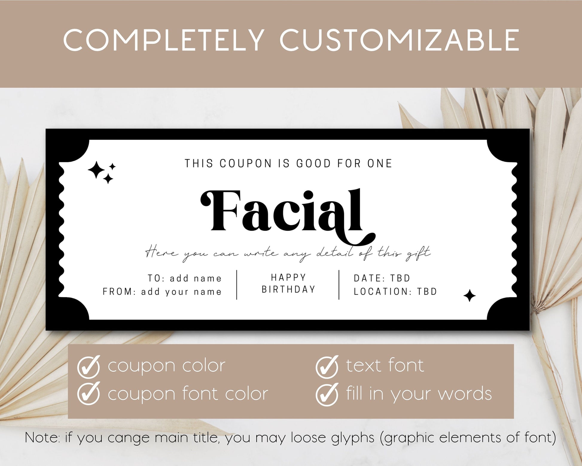 Facial Gift Coupon Girls Day Birthday Certificate Editable Template 21st Birthday Gift Last Minute Gift Idea for Daughter Facial Voucher - LAUMIANstudio