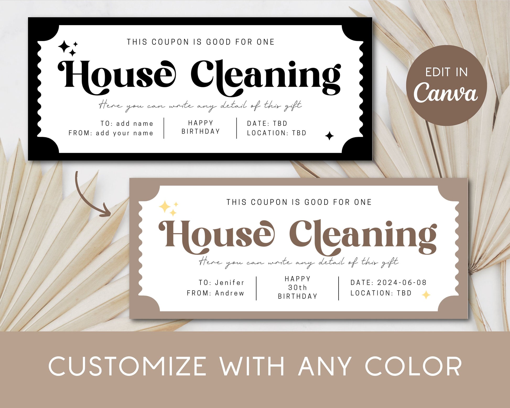 House Cleaning Gift Coupon Home Cleaning Voucher Editable Certificate New Home Help Ticket Custom Template Gift for Grandma Get Well Gift - LAUMIANstudio