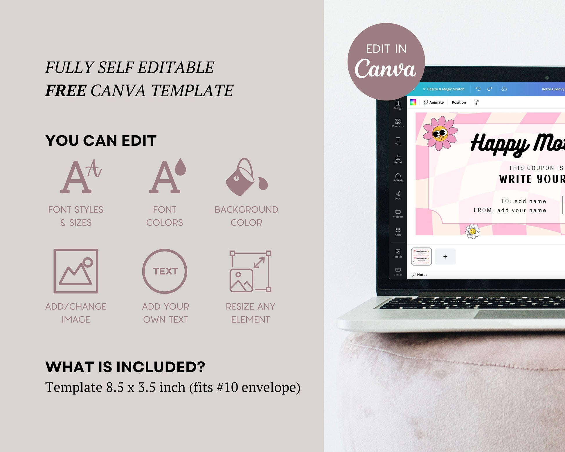 Groovy Happy Birthday Coupon Gift for Her Coupon Birthday Digital Coupon Retro Custom Voucher Happy Birthday Ticket Editable Canva Template - LAUMIANstudio