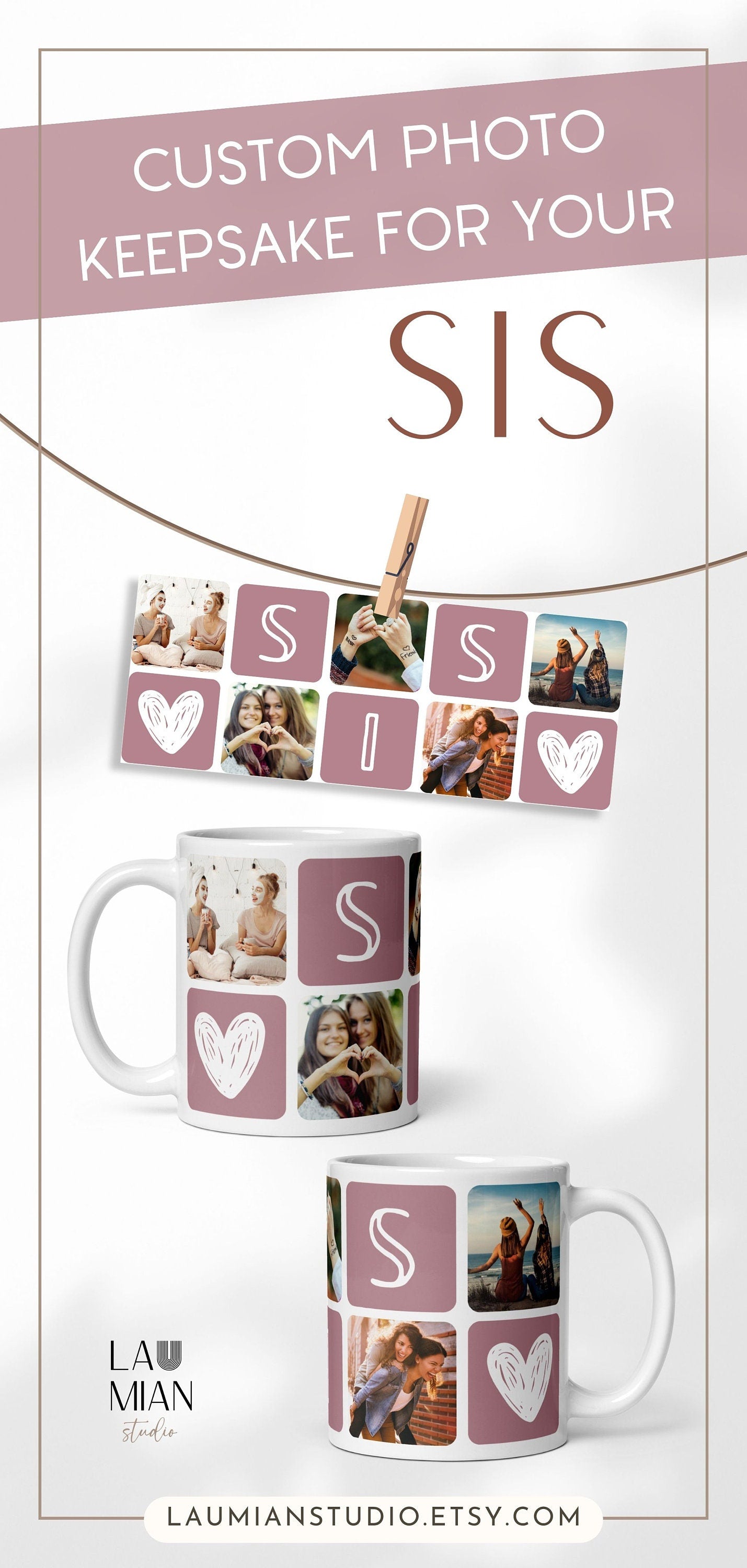 Personalized Photo Mug Sister Photo Mug Sis Birthday Gift Idea Sister Keepsake Love You Sis Gift Cute Little Sis Gift Big Sis Picture Mug - LAUMIANstudio