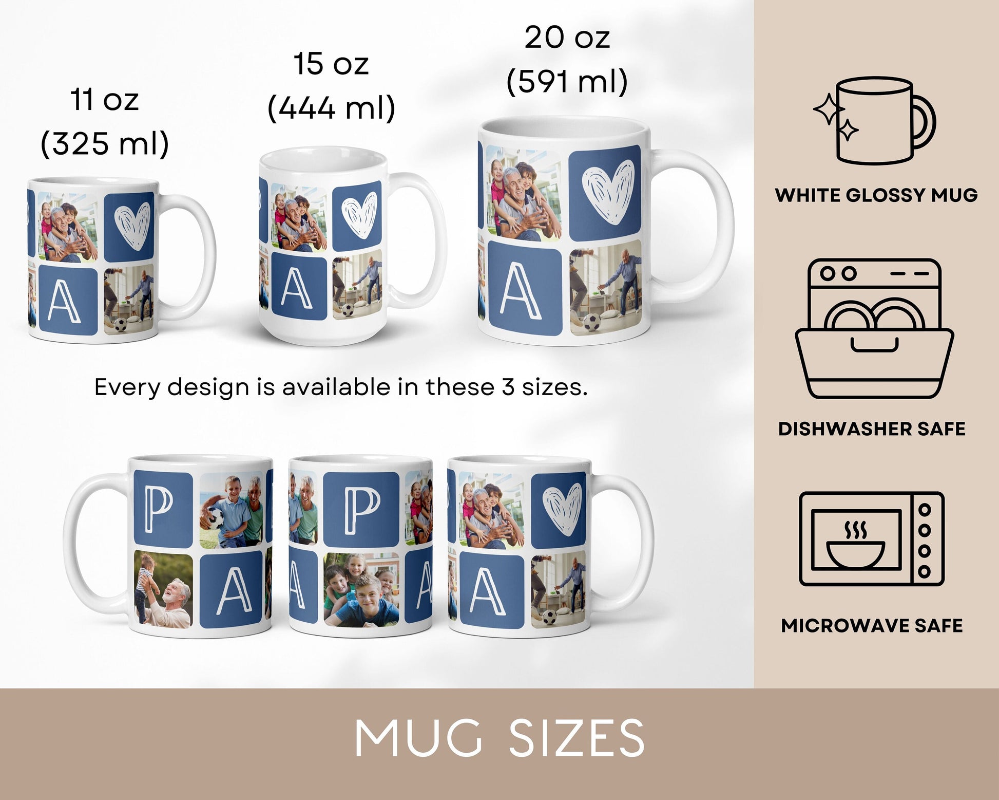 Personalised Grandad Mug Custom Grandpa Photo Mug for Grandad Birthday Gift for PAPA 60th Birthday Gift from Grandchildren Picture Grid Gift - LAUMIANstudio