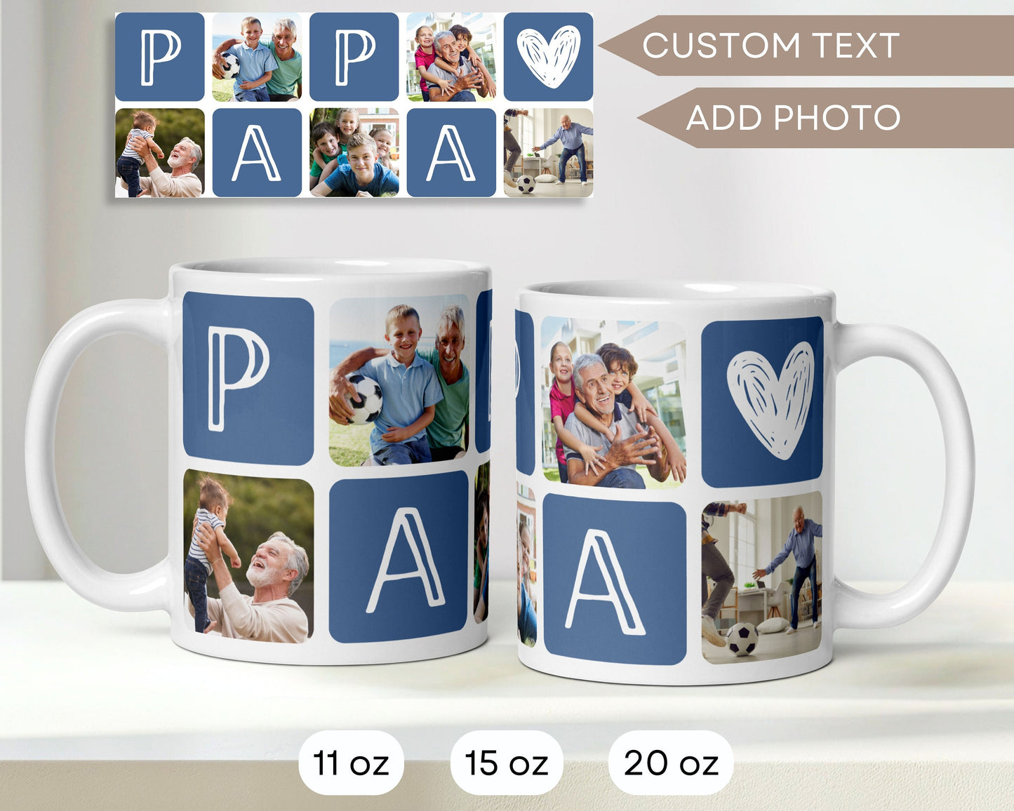 Personalised Grandad Mug Custom Grandpa Photo Mug for Grandad Birthday Gift for PAPA 60th Birthday Gift from Grandchildren Picture Grid Gift - LAUMIANstudio