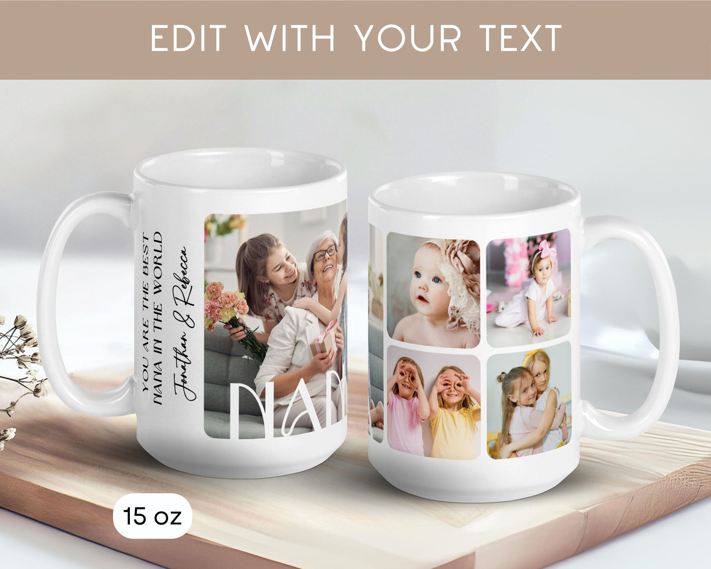Custom NANA Photo Mug Personalized Message for Grandma Worlds Best Nana Ever Gift 70th Birthday Photo Keepsake for Granny Custom Picture Mug - LAUMIANstudio