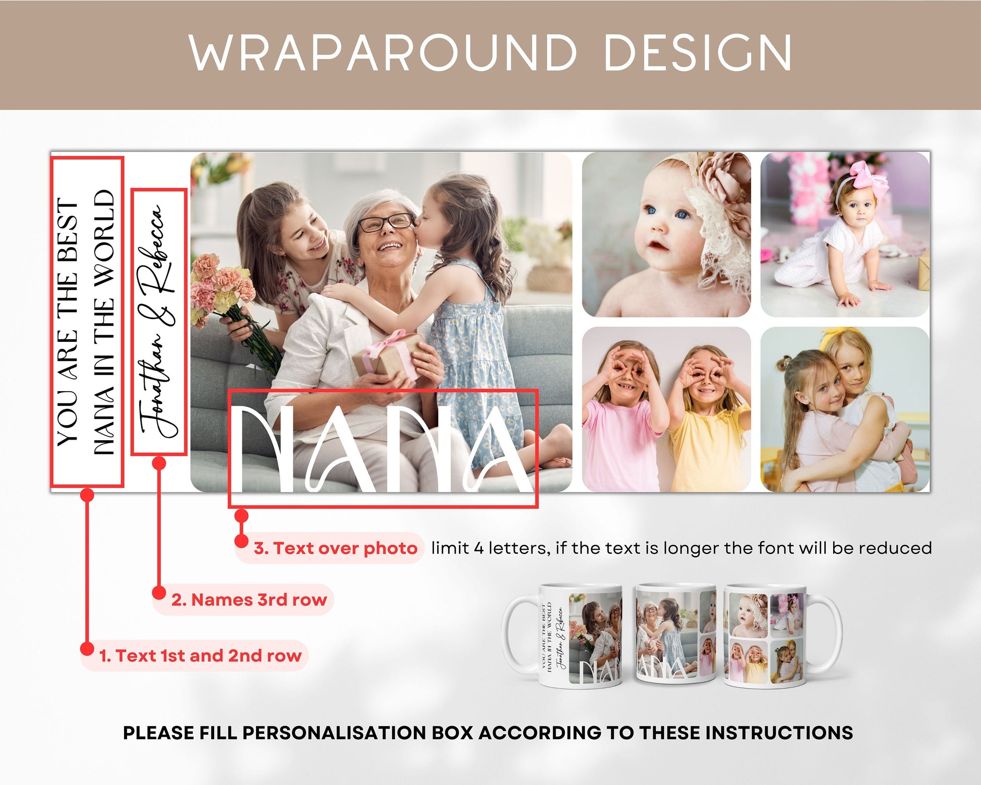 Custom NANA Photo Mug Personalized Message for Grandma Worlds Best Nana Ever Gift 70th Birthday Photo Keepsake for Granny Custom Picture Mug - LAUMIANstudio