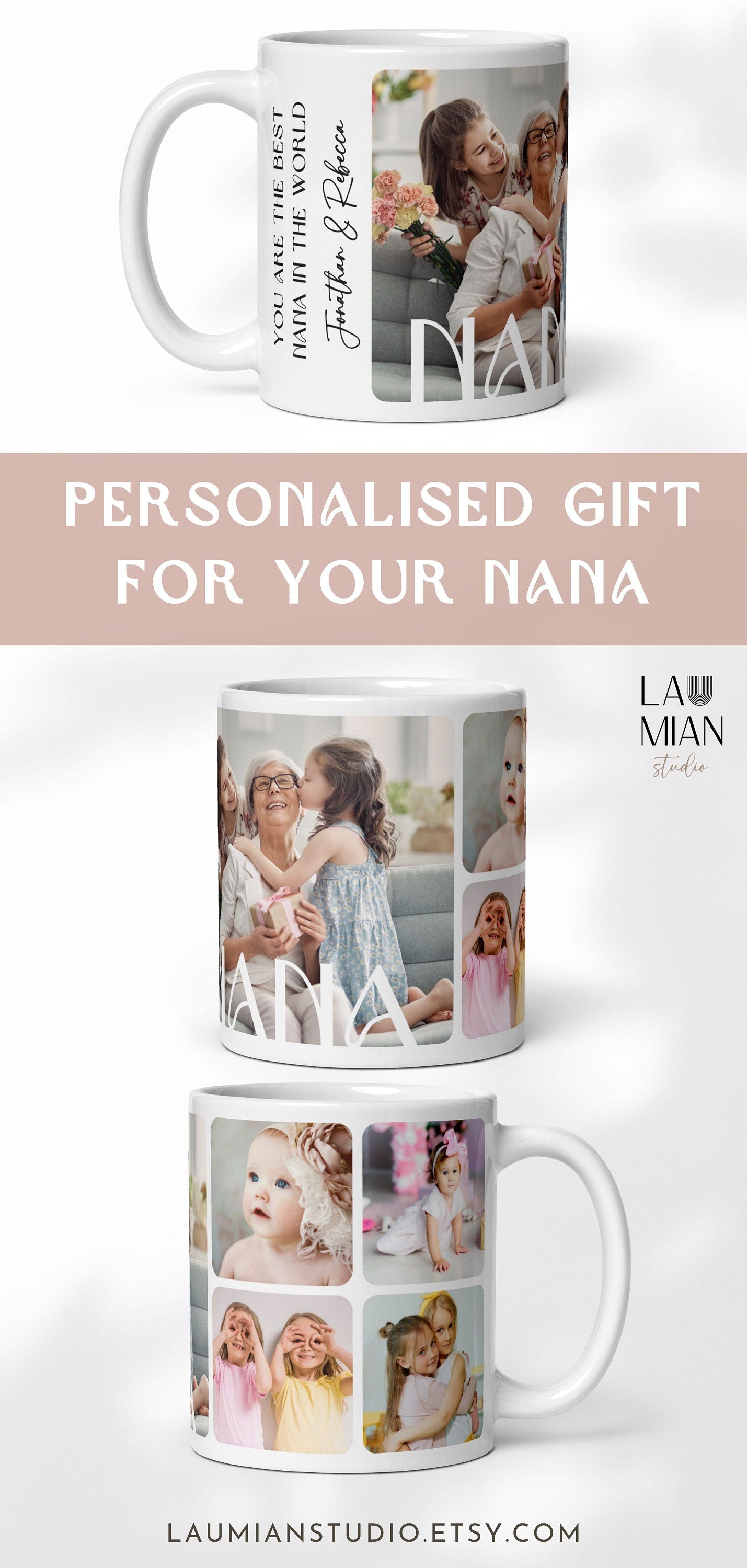 Custom NANA Photo Mug Personalized Message for Grandma Worlds Best Nana Ever Gift 70th Birthday Photo Keepsake for Granny Custom Picture Mug - LAUMIANstudio