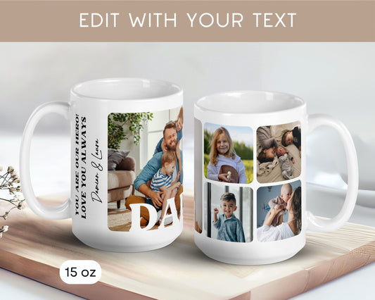 Personalised Photo Mug for Dad Christmas Gift with Kid Photo Custom Ceramic Mug for Daddy Gift with Custom Text Birthday Mug Photo Keepsake - LAUMIANstudio