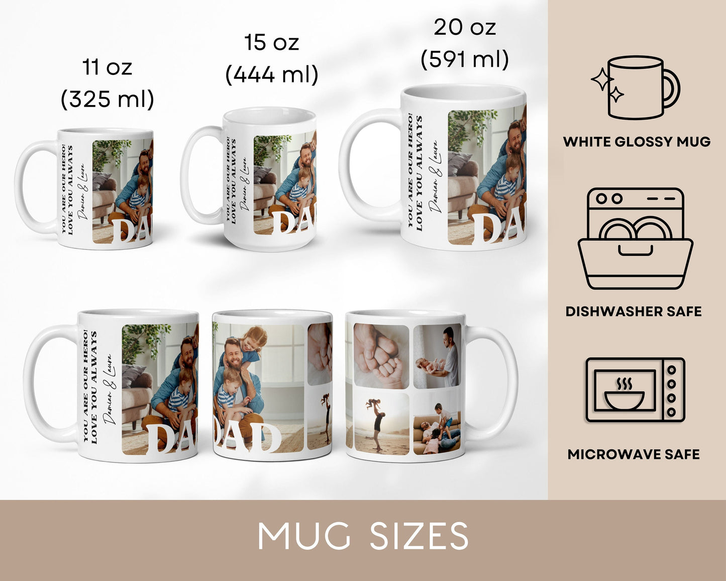 Personalised Photo Mug for Dad Christmas Gift with Kid Photo Custom Ceramic Mug for Daddy Gift with Custom Text Birthday Mug Photo Keepsake - LAUMIANstudio