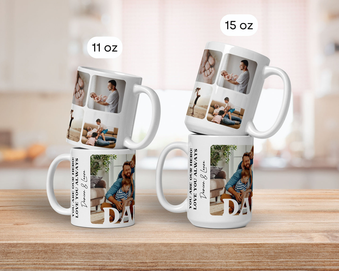 Personalised Photo Mug for Dad Christmas Gift with Kid Photo Custom Ceramic Mug for Daddy Gift with Custom Text Birthday Mug Photo Keepsake - LAUMIANstudio
