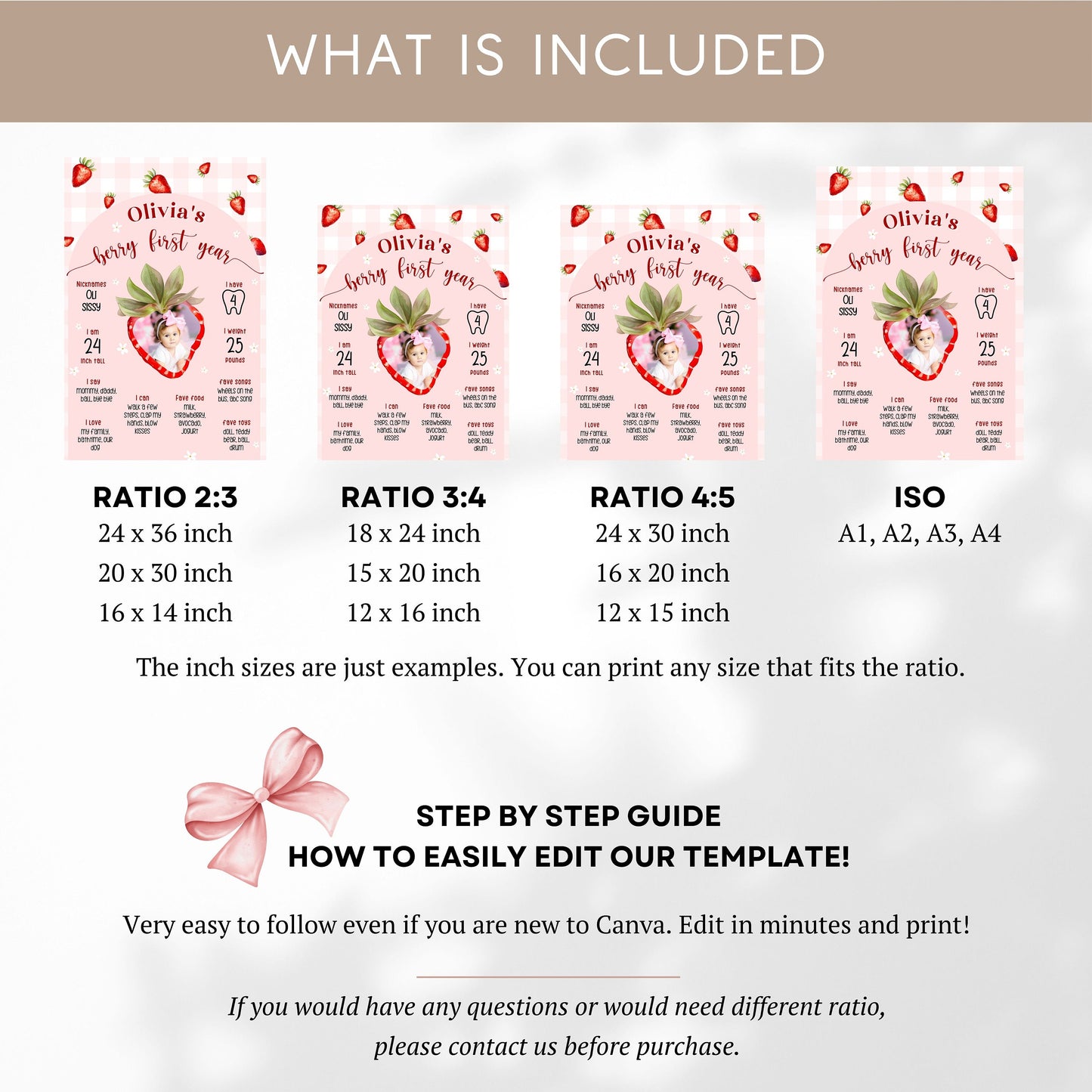 Editable Berry First Year Milestone Board Template Strawberry 1st Birthday Party Sign Baby First Birthday Milestone Poster 1st Birthday Sign - LAUMIANstudio