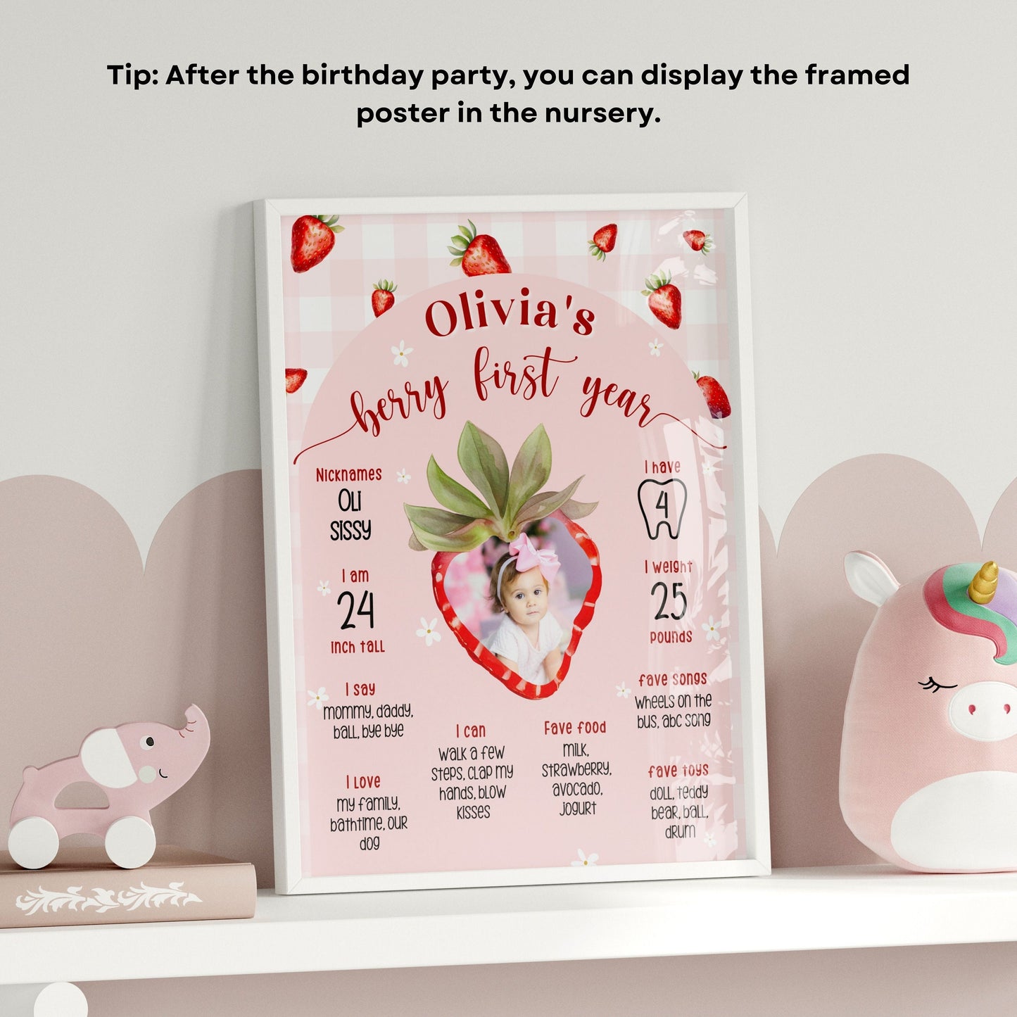 Editable Berry First Year Milestone Board Template Strawberry 1st Birthday Party Sign Baby First Birthday Milestone Poster 1st Birthday Sign - LAUMIANstudio