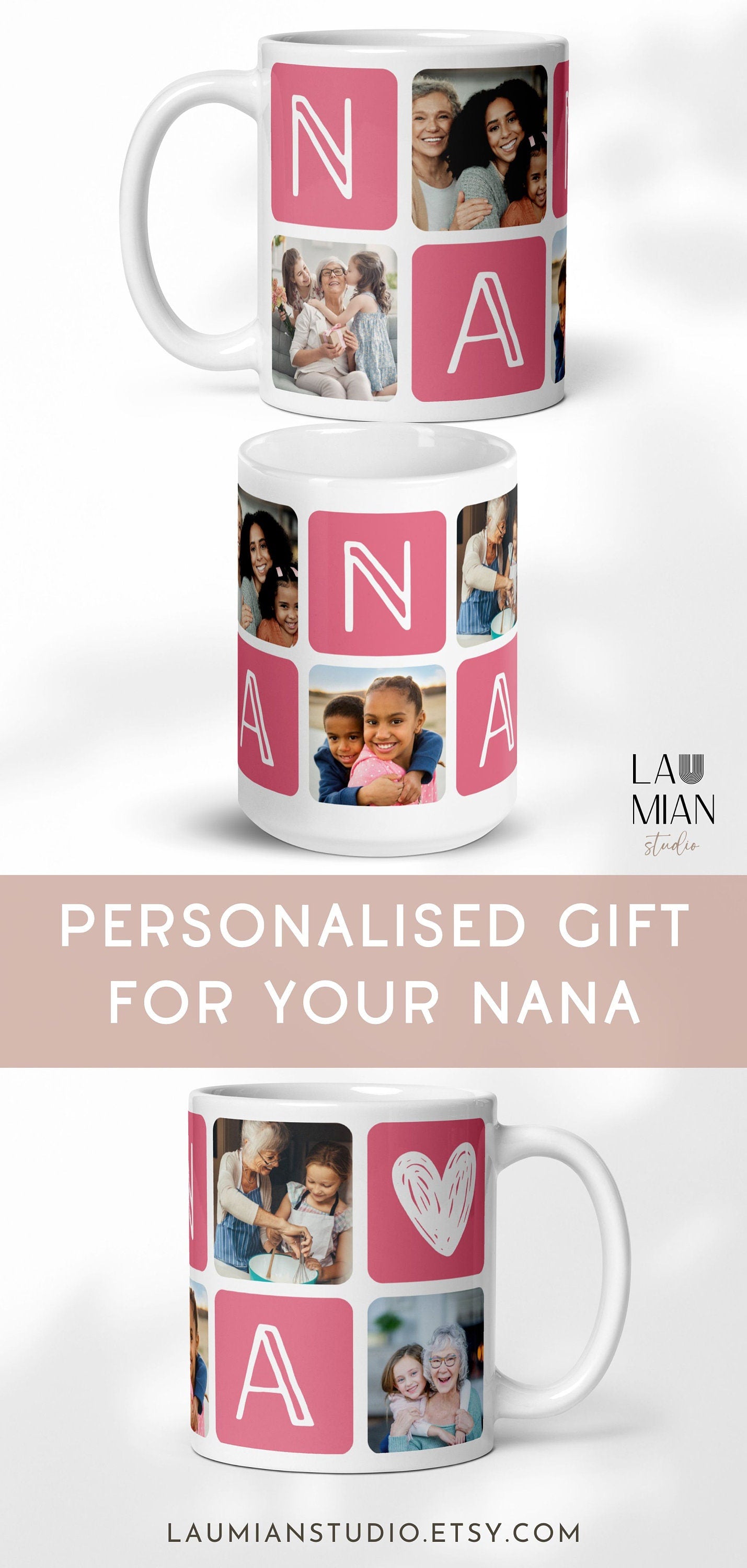 Grandma Photo Mug Custom Mother Day Gift for Gram Grandchildren Photo Gift Idea Grandma Birthday Coffee Mug Picture Keepsake for Grandmother - LAUMIANstudio