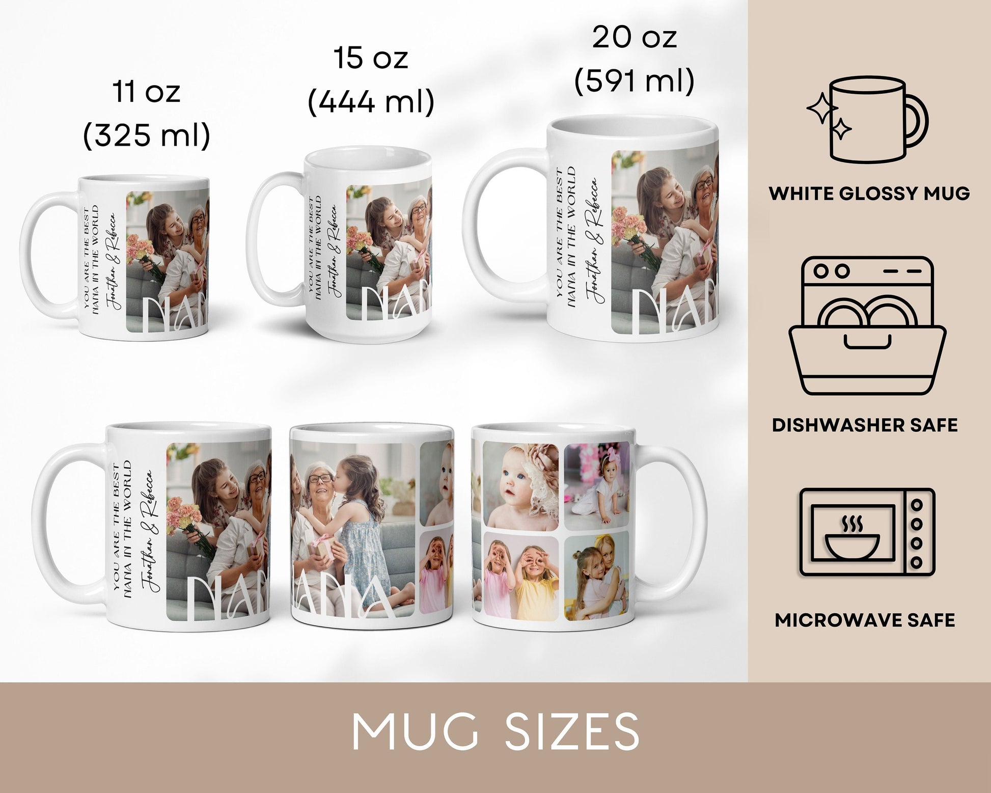 Custom NANA Photo Mug Personalized Message for Grandma Worlds Best Nana Ever Gift 70th Birthday Photo Keepsake for Granny Custom Picture Mug - LAUMIANstudio