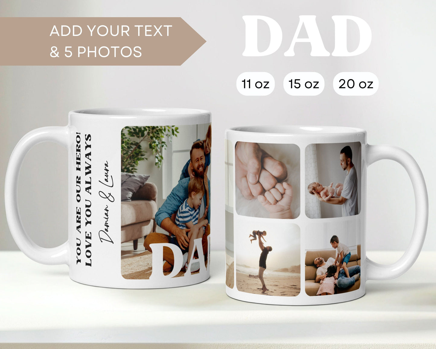 Personalised Photo Mug for Dad Christmas Gift with Kid Photo Custom Ceramic Mug for Daddy Gift with Custom Text Birthday Mug Photo Keepsake - LAUMIANstudio