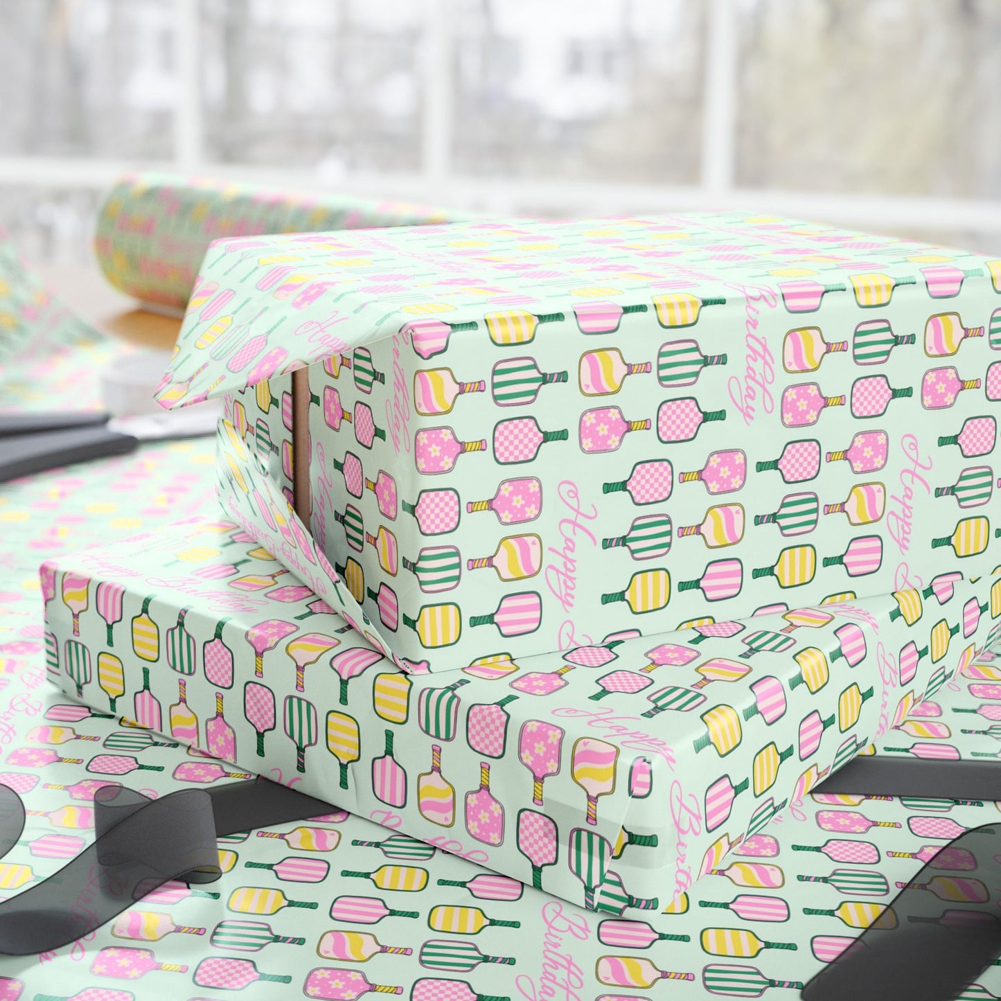 Wrapping Paper Pickleball Happy Birthday Green Wrap Paper Roll Girly Gift Wrapping Paper 35th Birthday Gift Idea Wrap Paper Cute Design Bat - LAUMIANstudio
