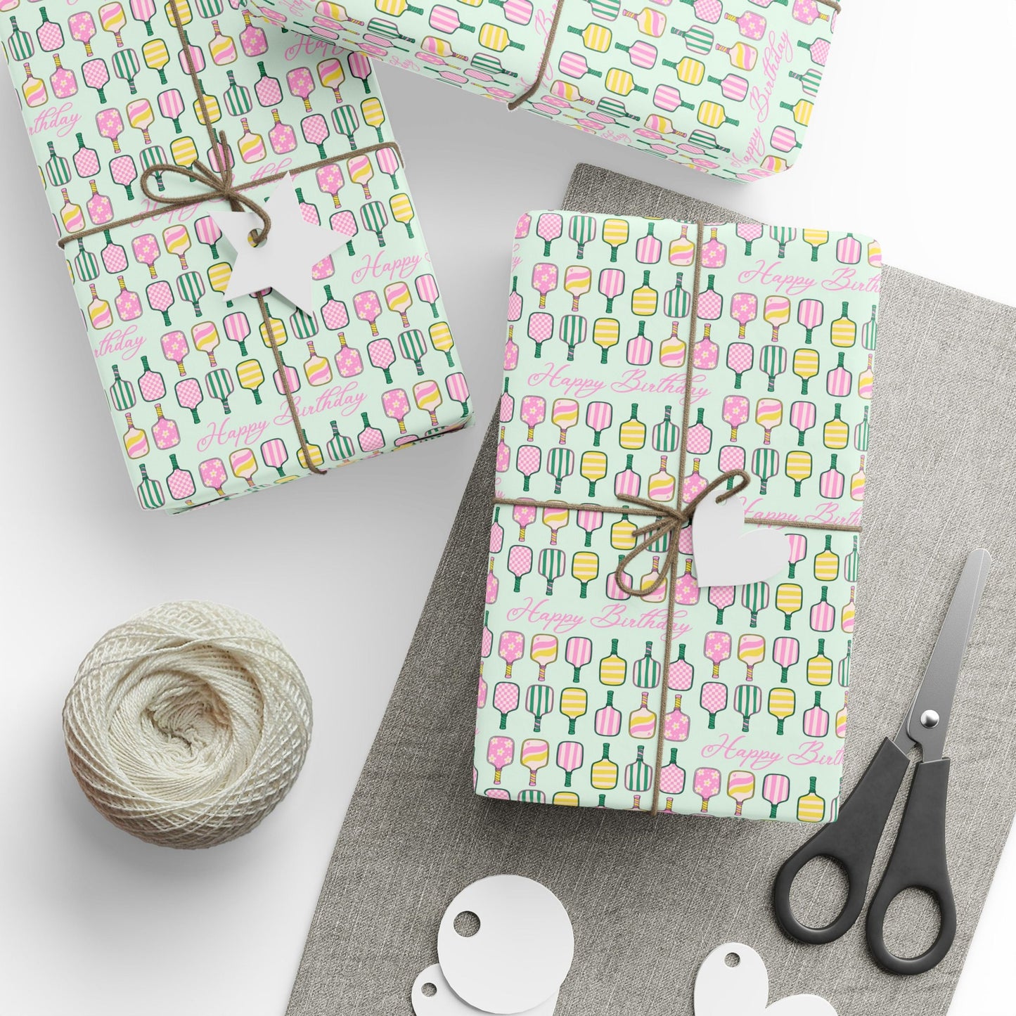 Wrapping Paper Pickleball Happy Birthday Green Wrap Paper Roll Girly Gift Wrapping Paper 35th Birthday Gift Idea Wrap Paper Cute Design Bat - LAUMIANstudio