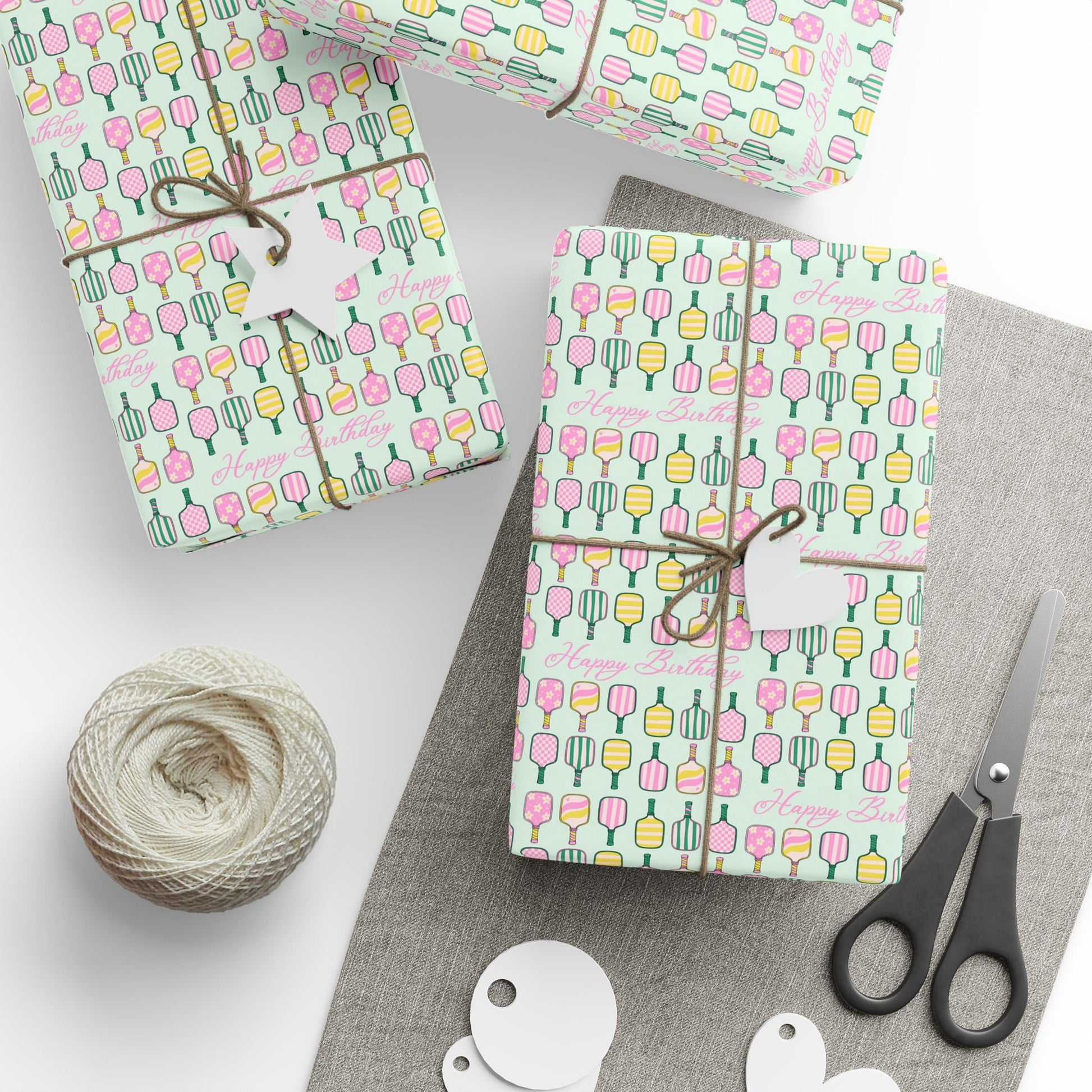 Wrapping Paper Pickleball Happy Birthday Green Wrap Paper Roll Girly Gift Wrapping Paper 35th Birthday Gift Idea Wrap Paper Cute Design Bat - LAUMIANstudio