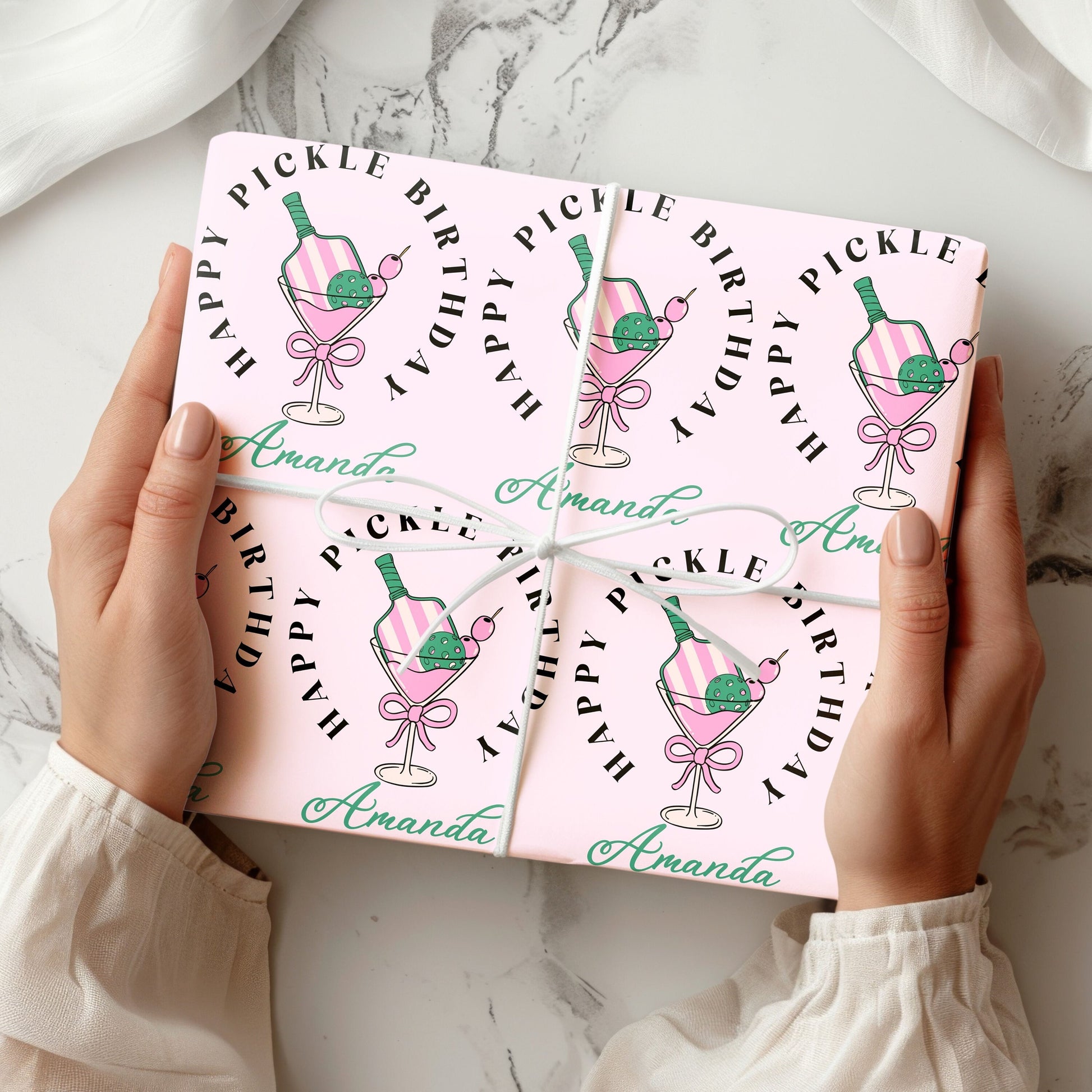 Personalized Birthday Wrapping Paper for Her: Martini, Pickleball Player Gift Wrap - LAUMIANstudio